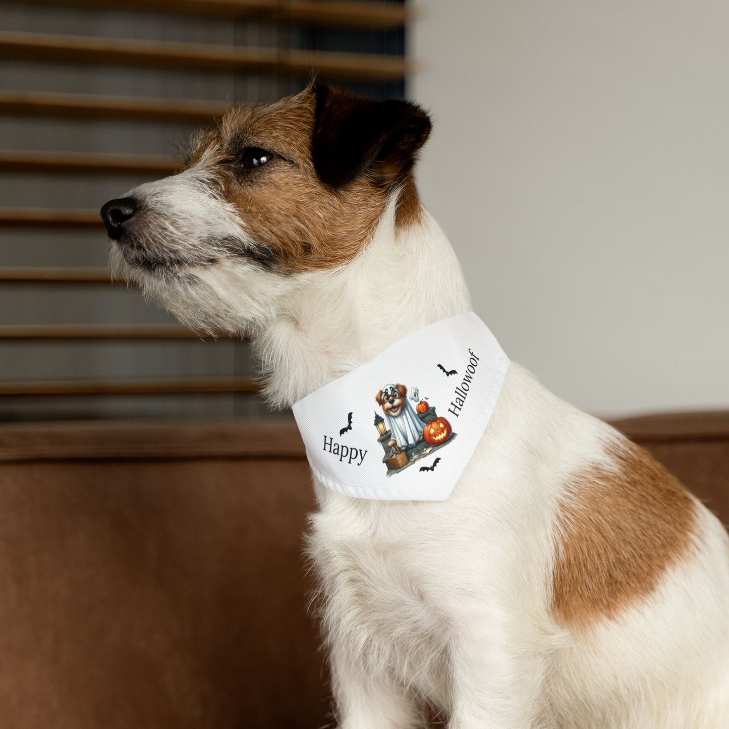 Happy "Hallowoof" - SMALL Pet Bandana Collar WHITE 05