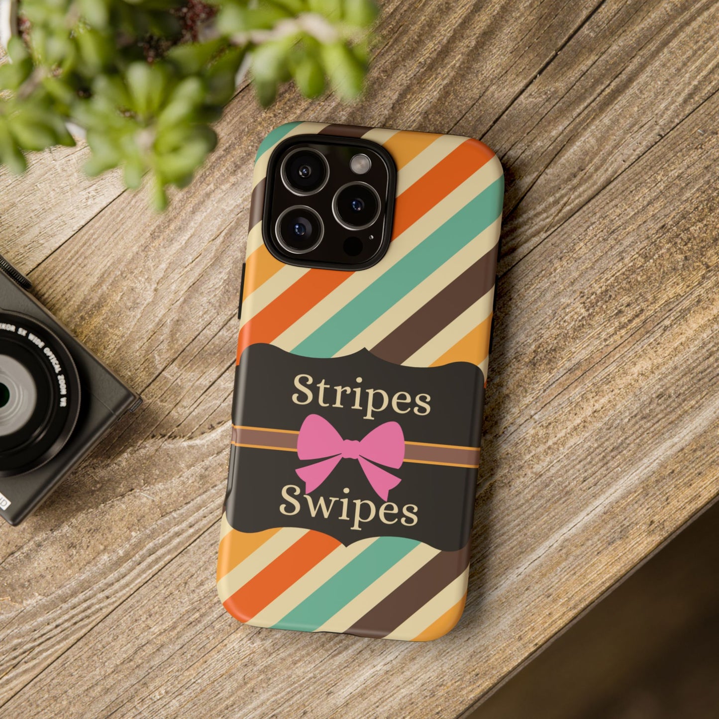 Phone Case iPhone 16/15/14 - Diagonal Retro Stripes & Swipes Tough Case