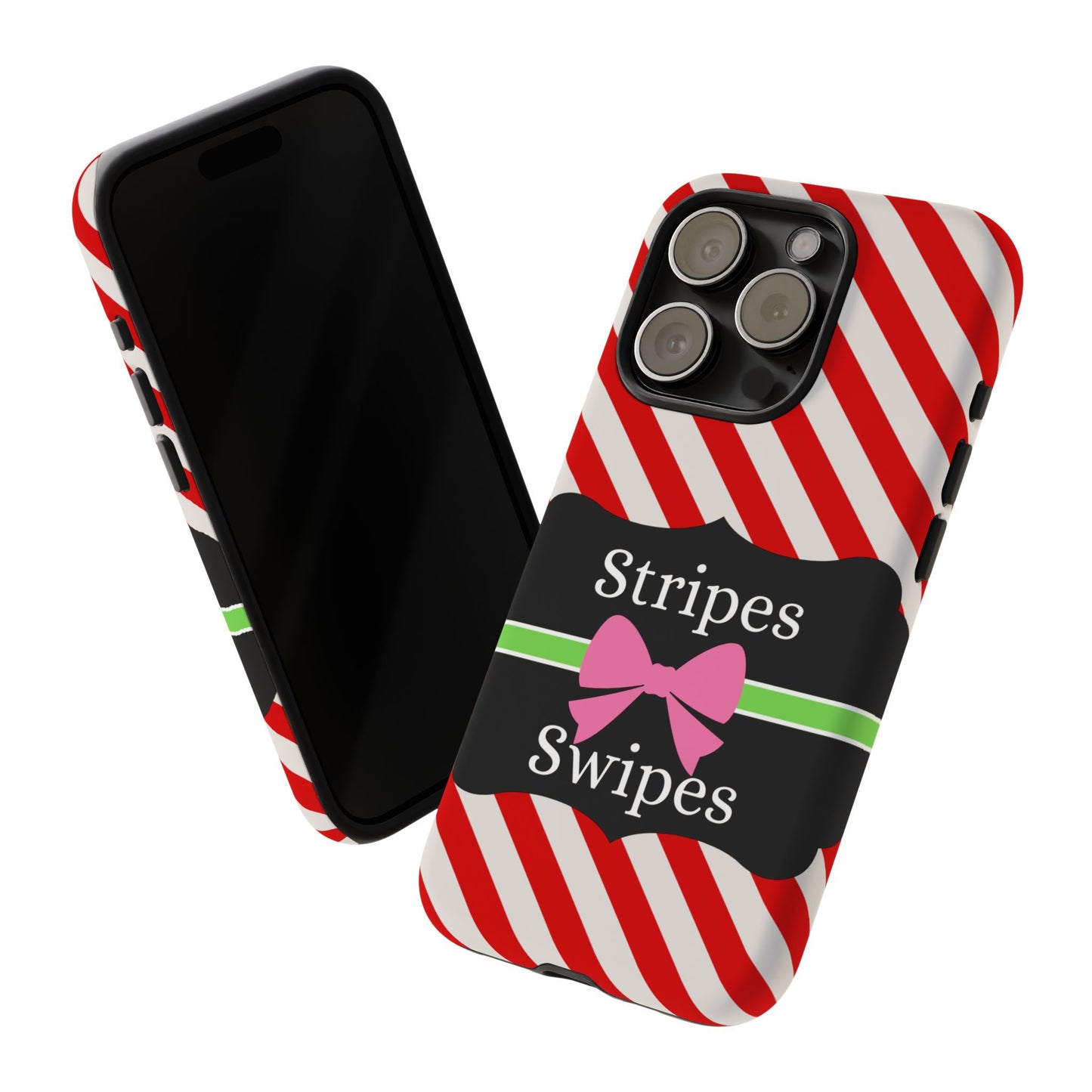 Phone Case iPhone 16/15/14 - Diagonal Red/White Stripes & Swipes Tough Case