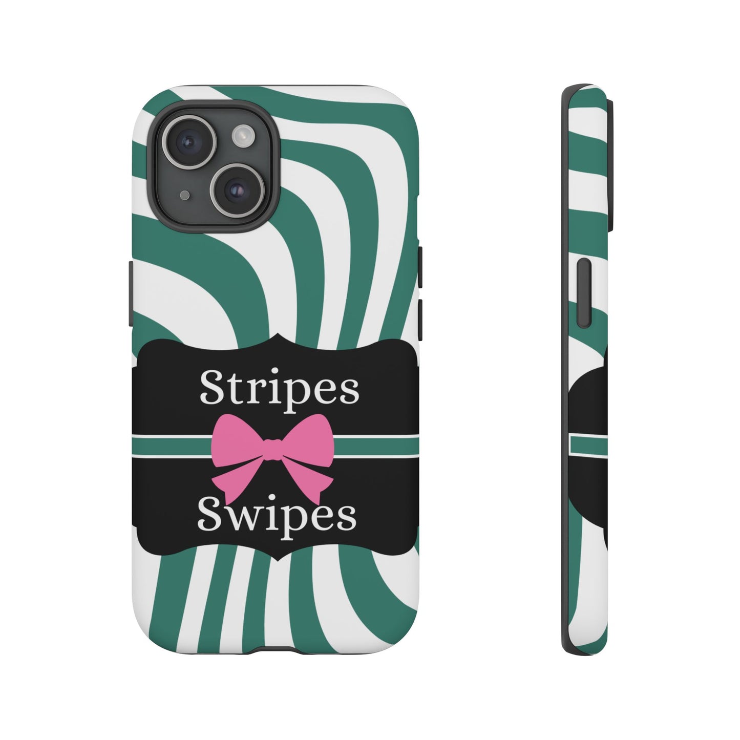 Phone Case iPhone 16/15/14 - Wavy Green/White Stripes & Swipes Tough Case