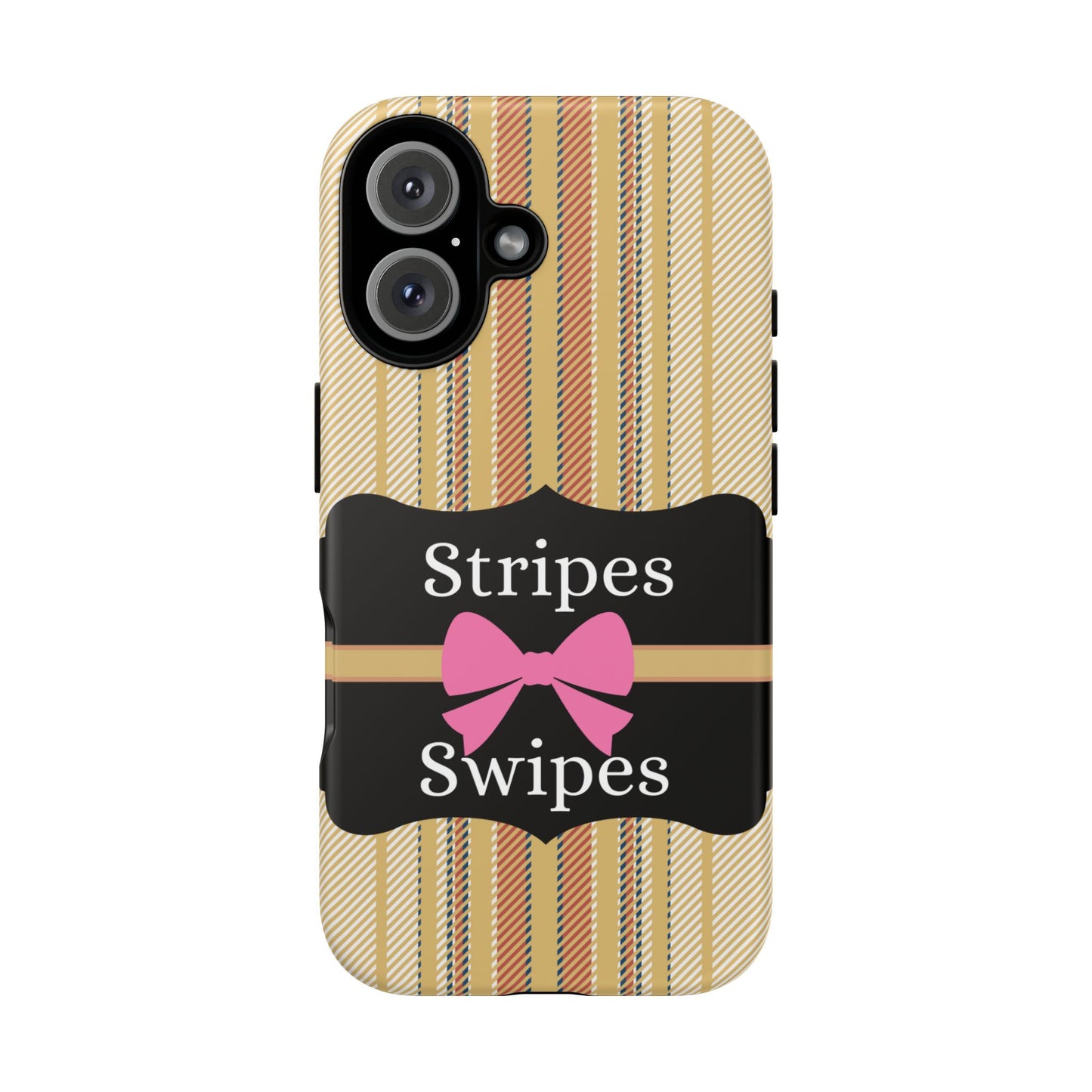 Phone Case iPhone 16/15/14 - Beige/Micro Stripes & Swipes Tough Case