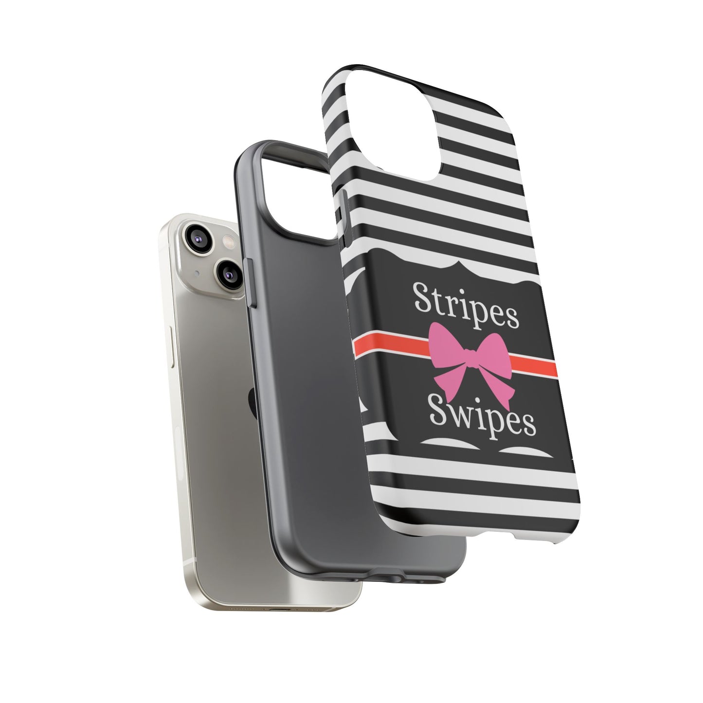 Phone Case iPhone 16/15/14 -Black/White/Red Stripes & Swipes Tough Case