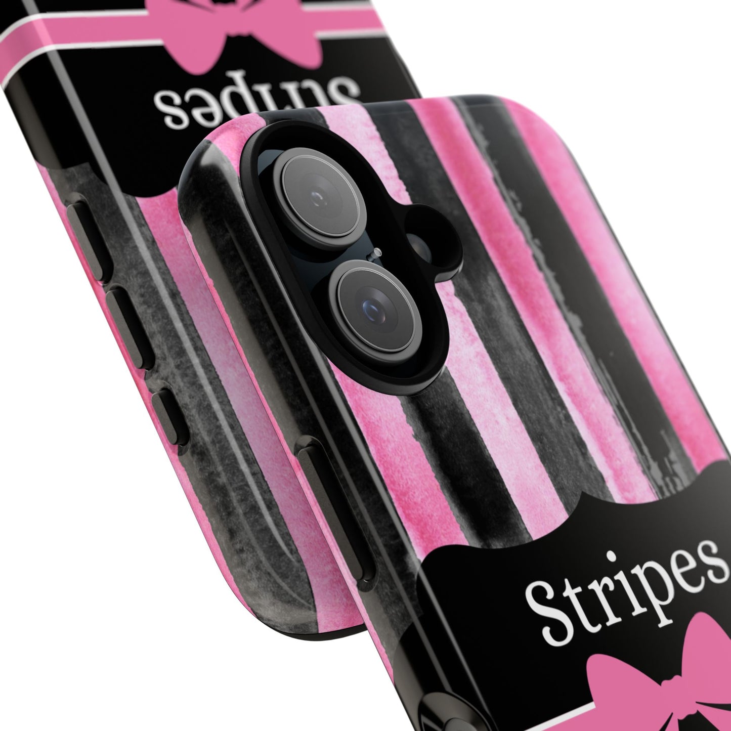 Phone Case iPhone 16/15/14 - Black/Pink Stripes & Swipes Tough Case