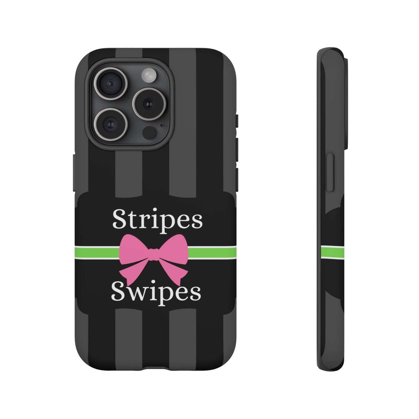 Phone Case iPhone 16/15/14 - Gray/Pink Stripes & Swipes Tough Case