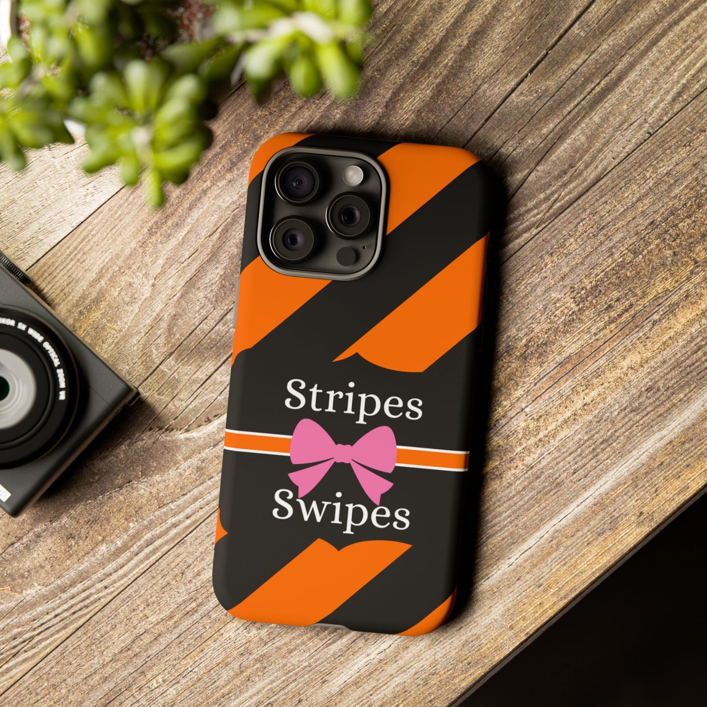 Phone Case iPhone 16/15/14 - Orange/Black Stripes & Swipes Tough Case