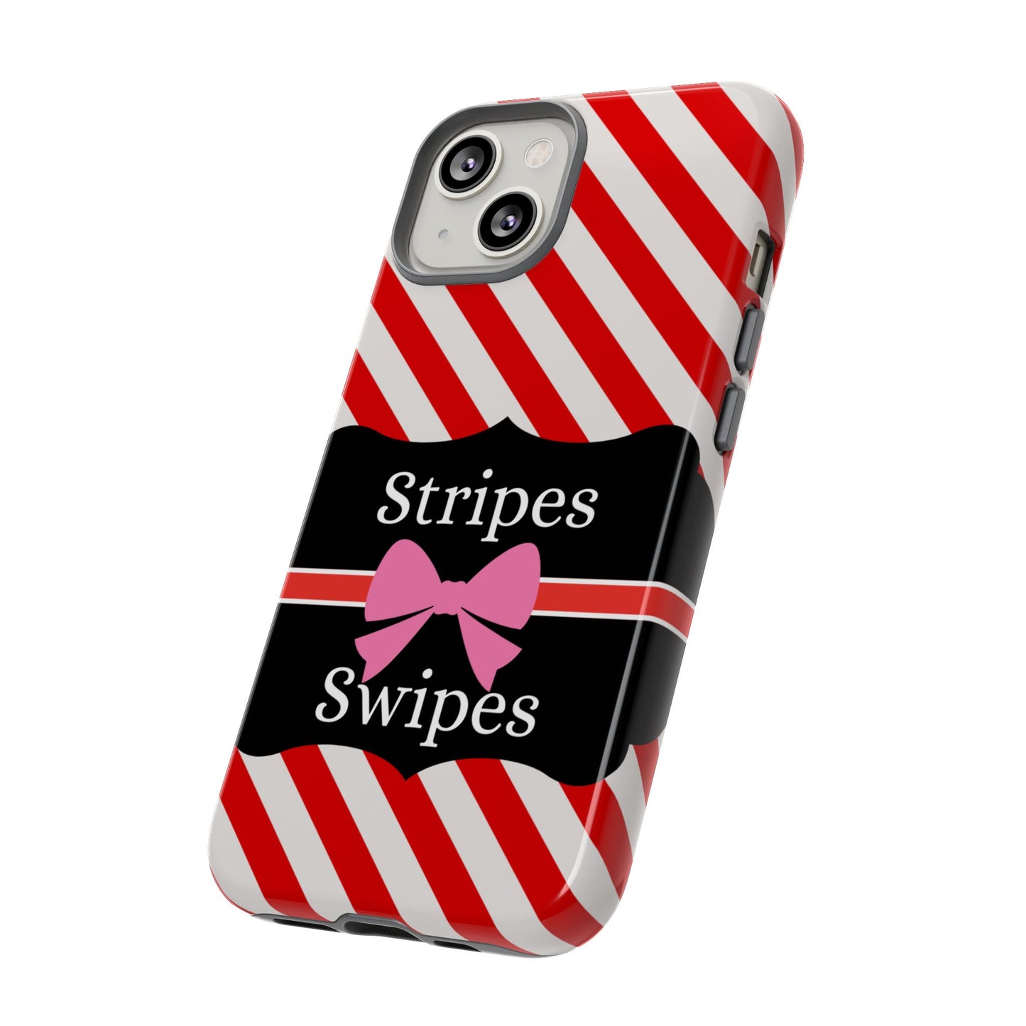 Phone Case iPhone 16/15/14 - Red/White Stripes & Swipes Tough Case