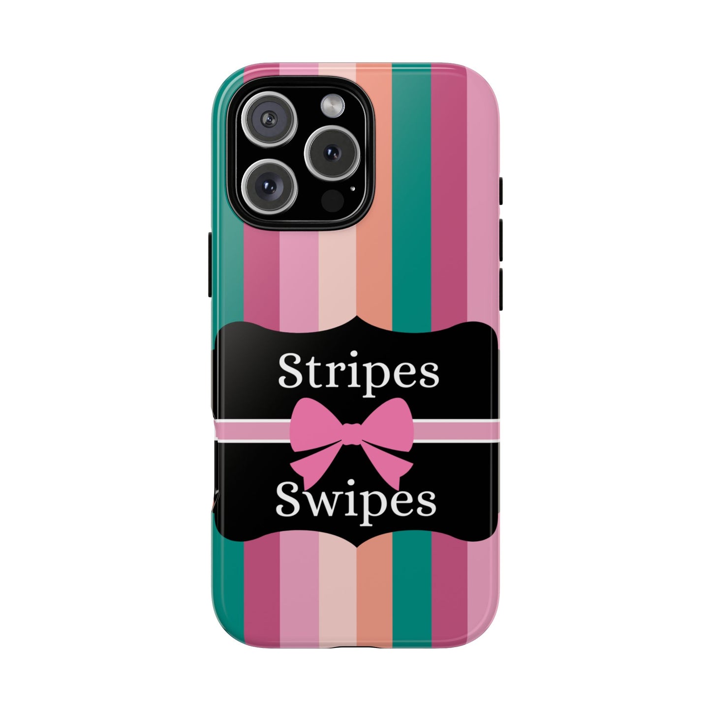 Phone Case iPhone 16/15/14 - Green/Pink/Peach Stripes & Swipes Tough Case