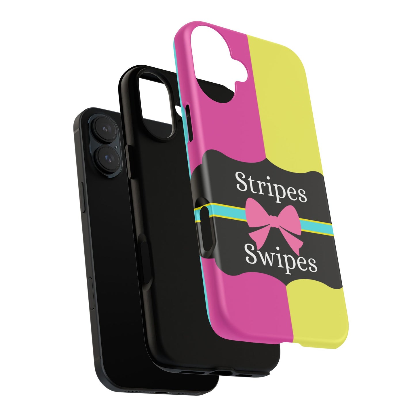 Phone Case iPhone 16/15/14 - Pink/Yellow Stripes & Swipes Tough Case