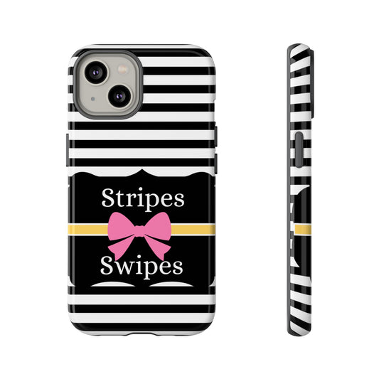 Phone Case iPhone 16/15/14 - Black/White/Yellow Stripes & Swipes Tough Case