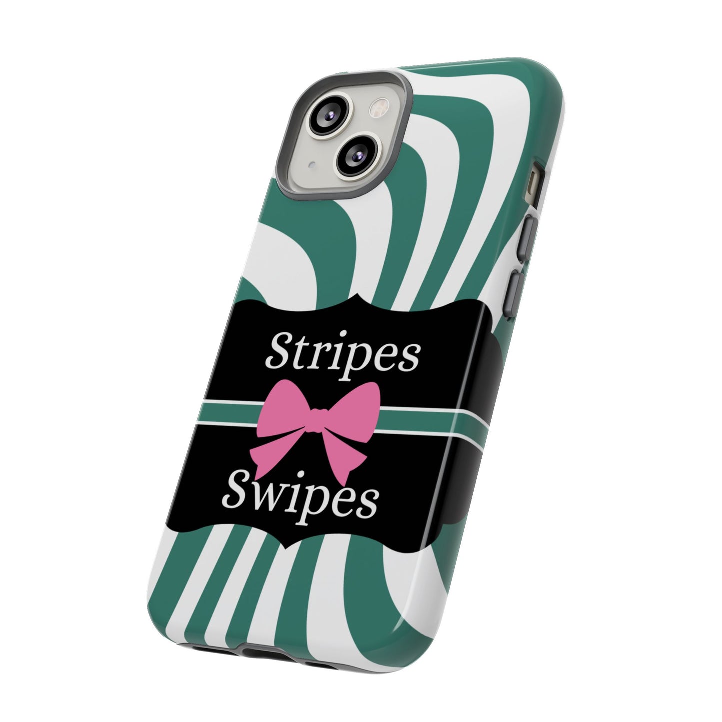 Phone Case iPhone 16/15/14 - Wavy Green/White Stripes & Swipes Tough Case