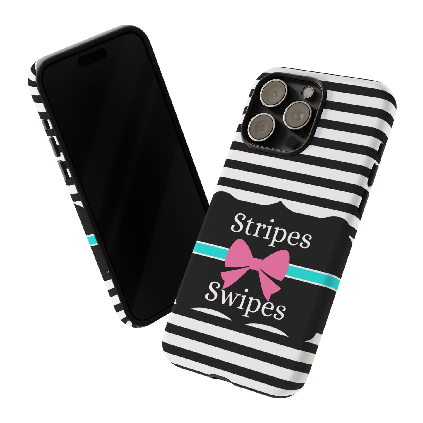 Phone Case iPhone 16/15/14 - Black/White/Blue Stripes & Swipes Tough Case