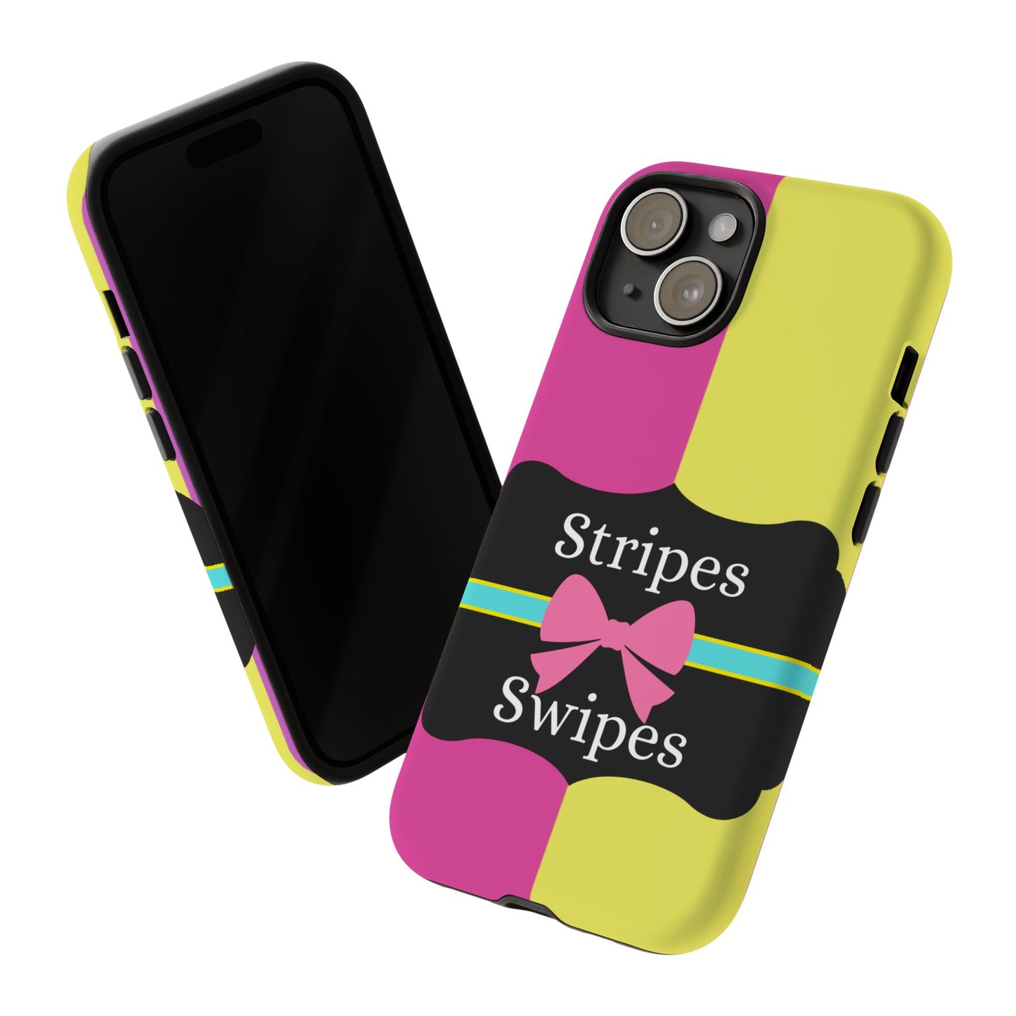 Phone Case iPhone 16/15/14 - Pink/Yellow Stripes & Swipes Tough Case