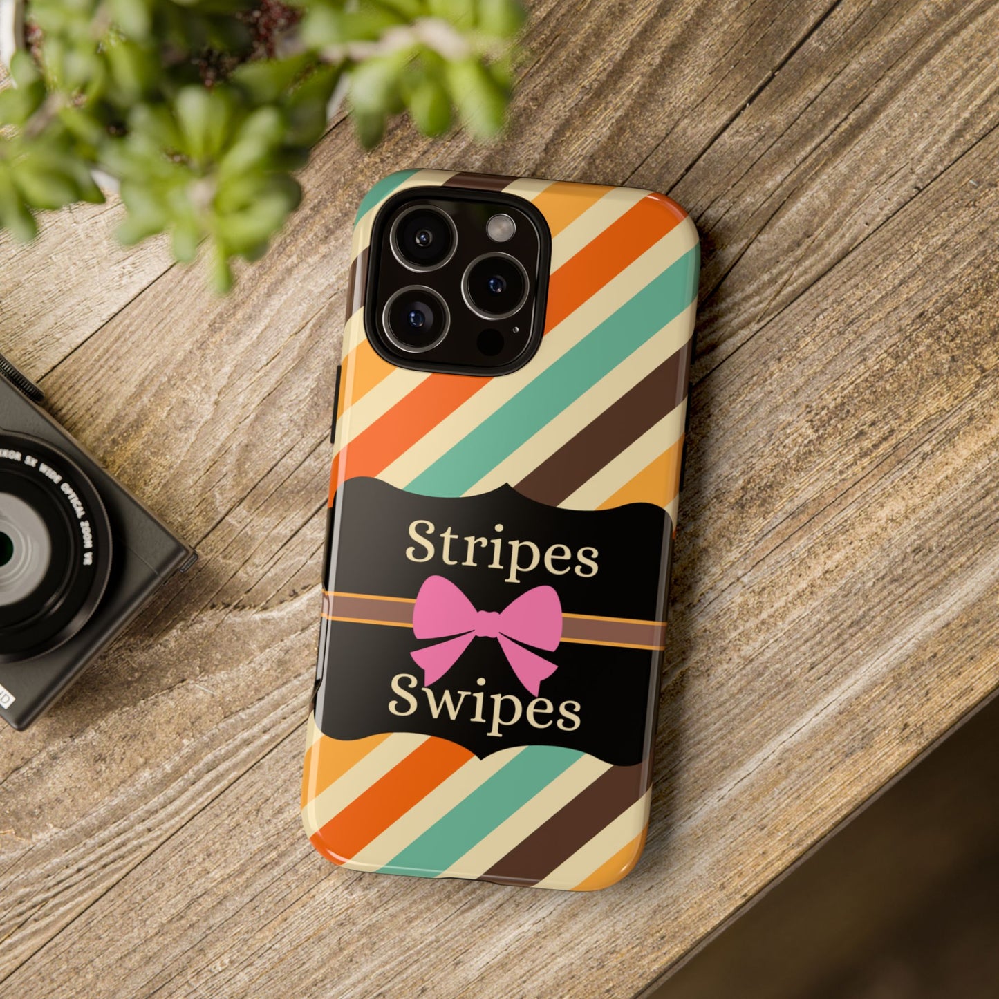 Phone Case iPhone 16/15/14 - Diagonal Retro Stripes & Swipes Tough Case