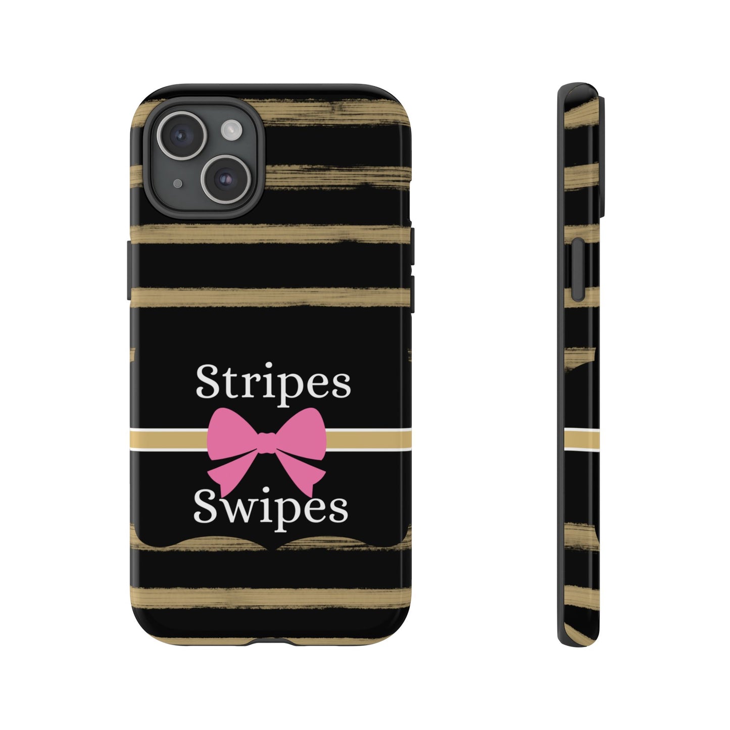 Phone Case iPhone 16/15/14 - Black/Beige Stripes & Swipes Tough Case