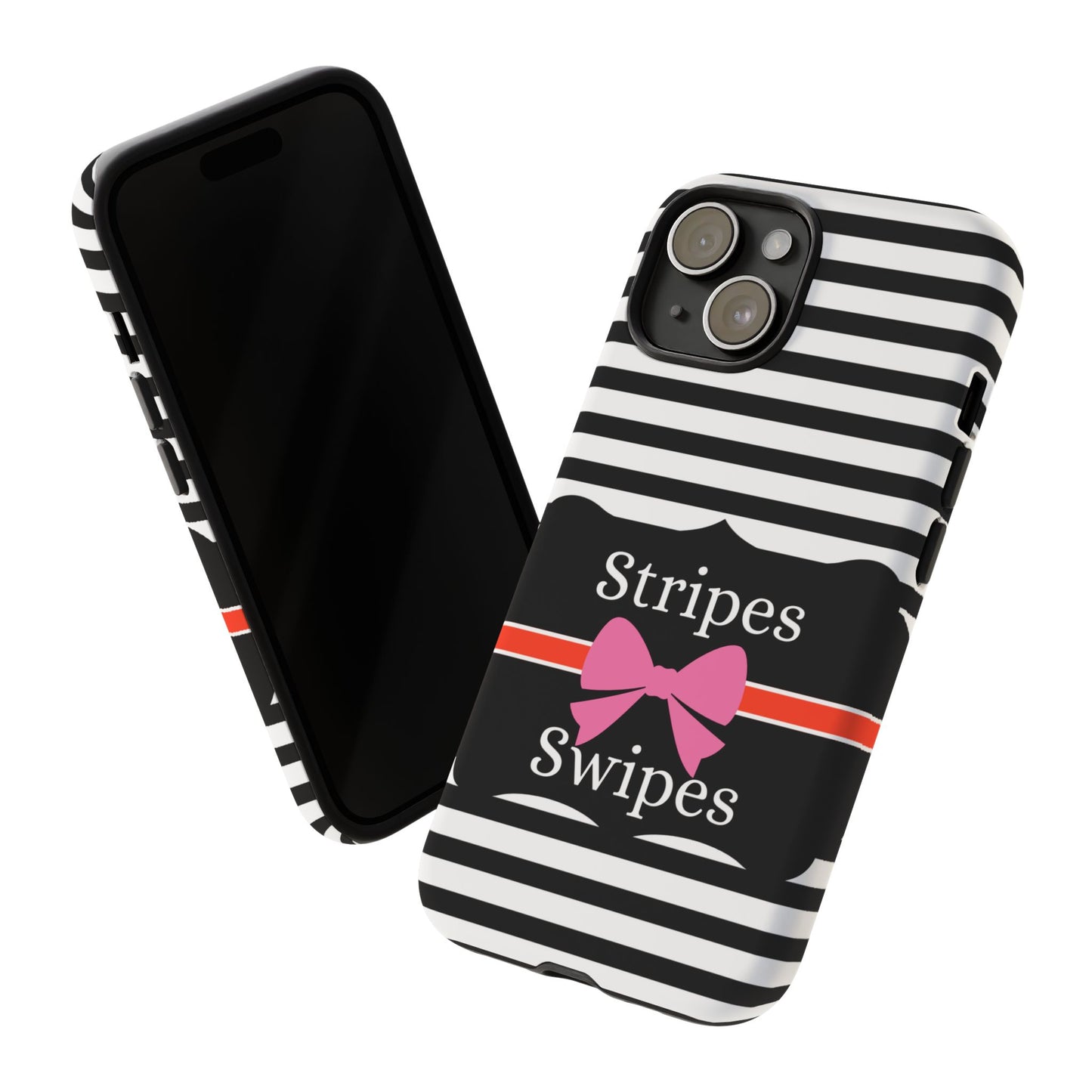 Phone Case iPhone 16/15/14 -Black/White/Red Stripes & Swipes Tough Case