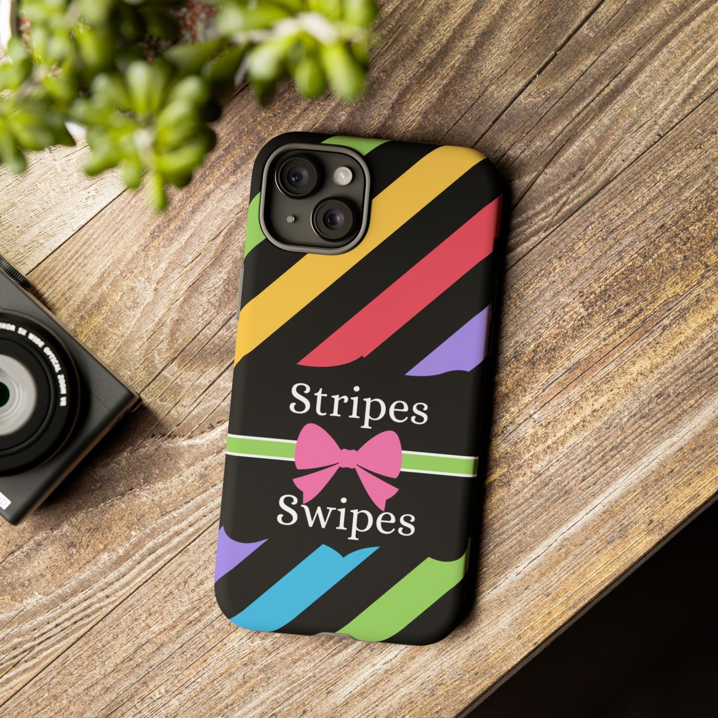 Phone Case iPhone 16/15/14 - Diagonal Vivid Black Stripes & Swipes Tough Case