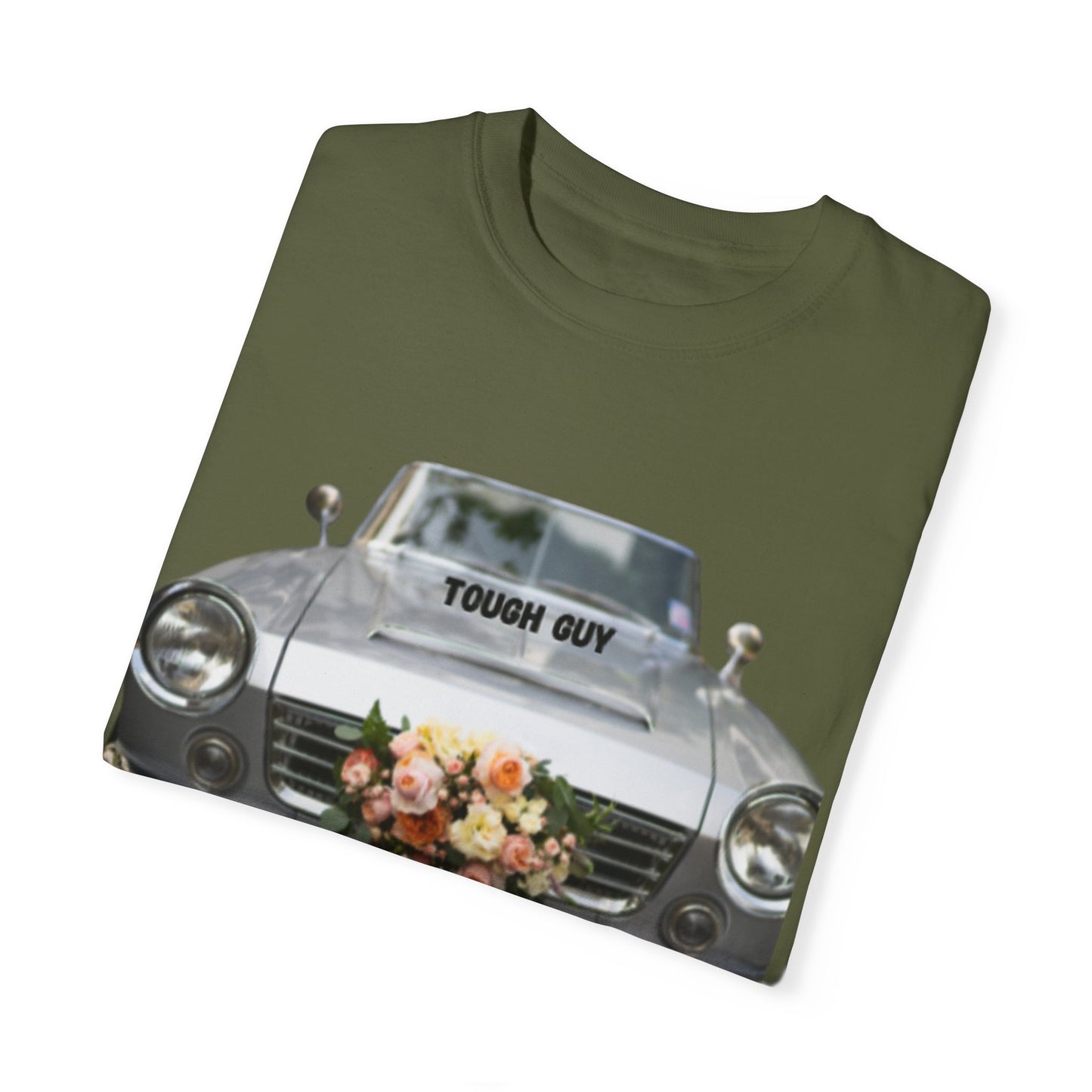 Men's T-Shirt Tough Guy Car with I Love My Wife Flowers Design