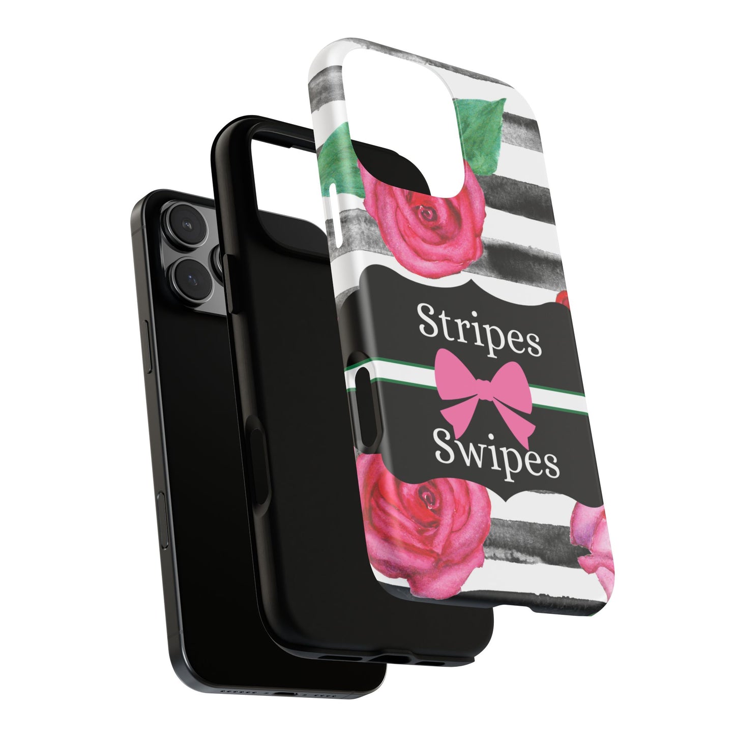 Phone Case iPhone 16/15/14 - Black/White Rose Stripes & Swipes Tough Case