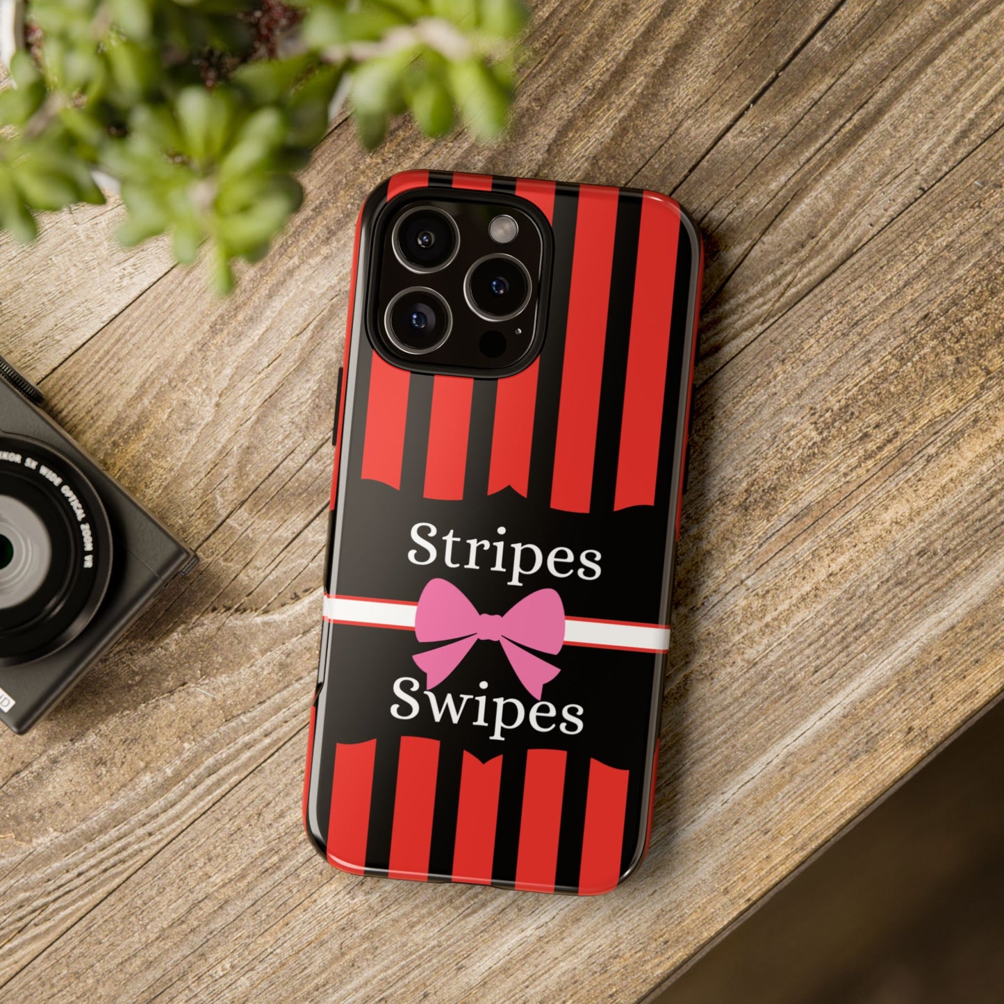 Phone Case iPhone 16/15/14 - Red/Black/White Stripes & Swipes Tough Case