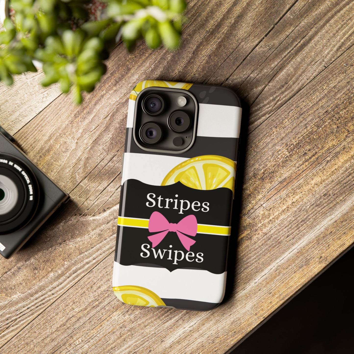 Phone Case iPhone 16/15/14 - Lemony Stripes & Swipes Tough Case