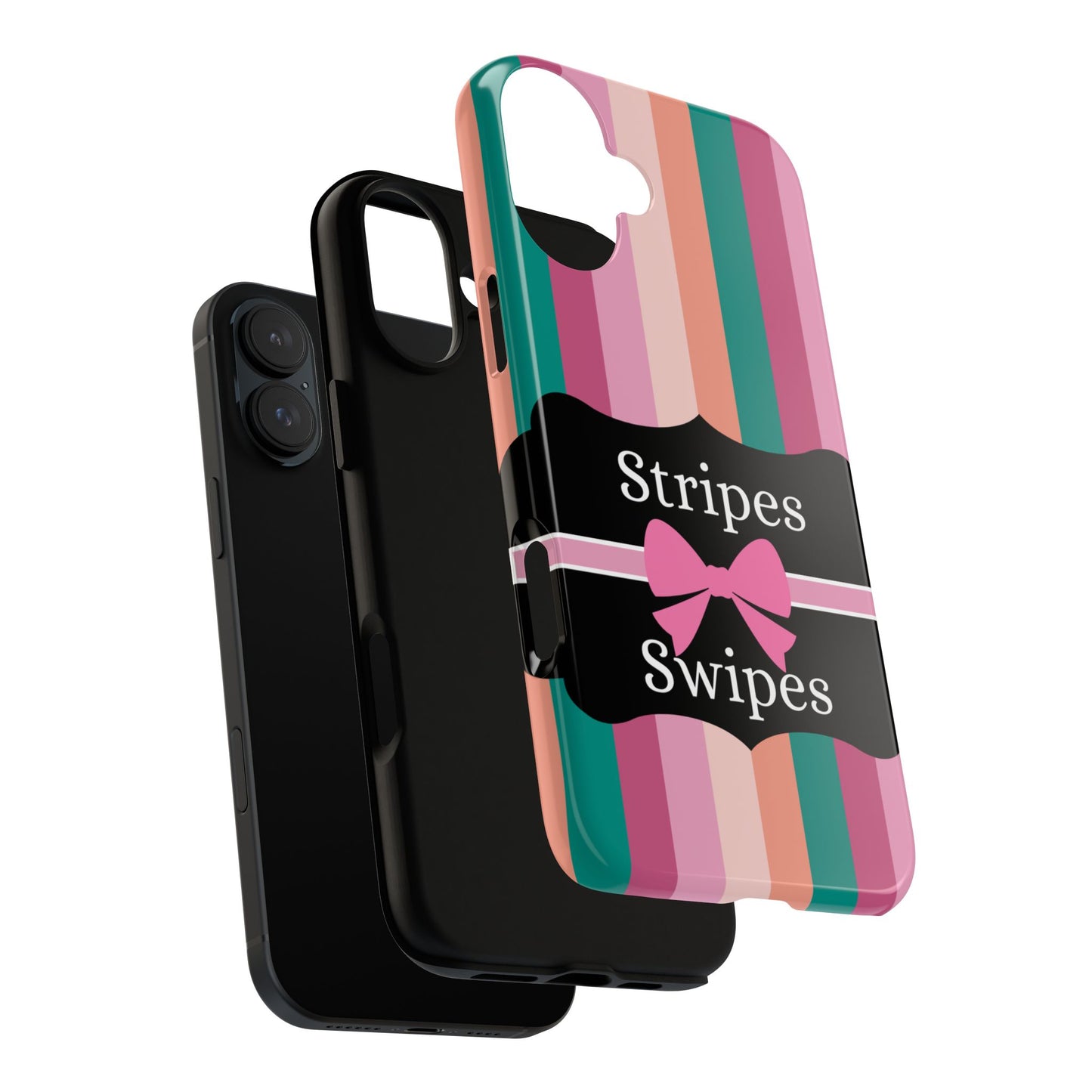 Phone Case iPhone 16/15/14 - Green/Pink/Peach Stripes & Swipes Tough Case