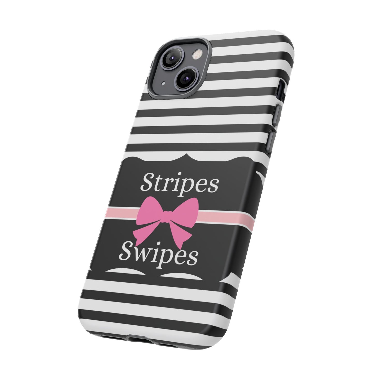 Phone Case iPhone 16/15/14 - Black/White/Pink Stripes & Swipes Tough Case