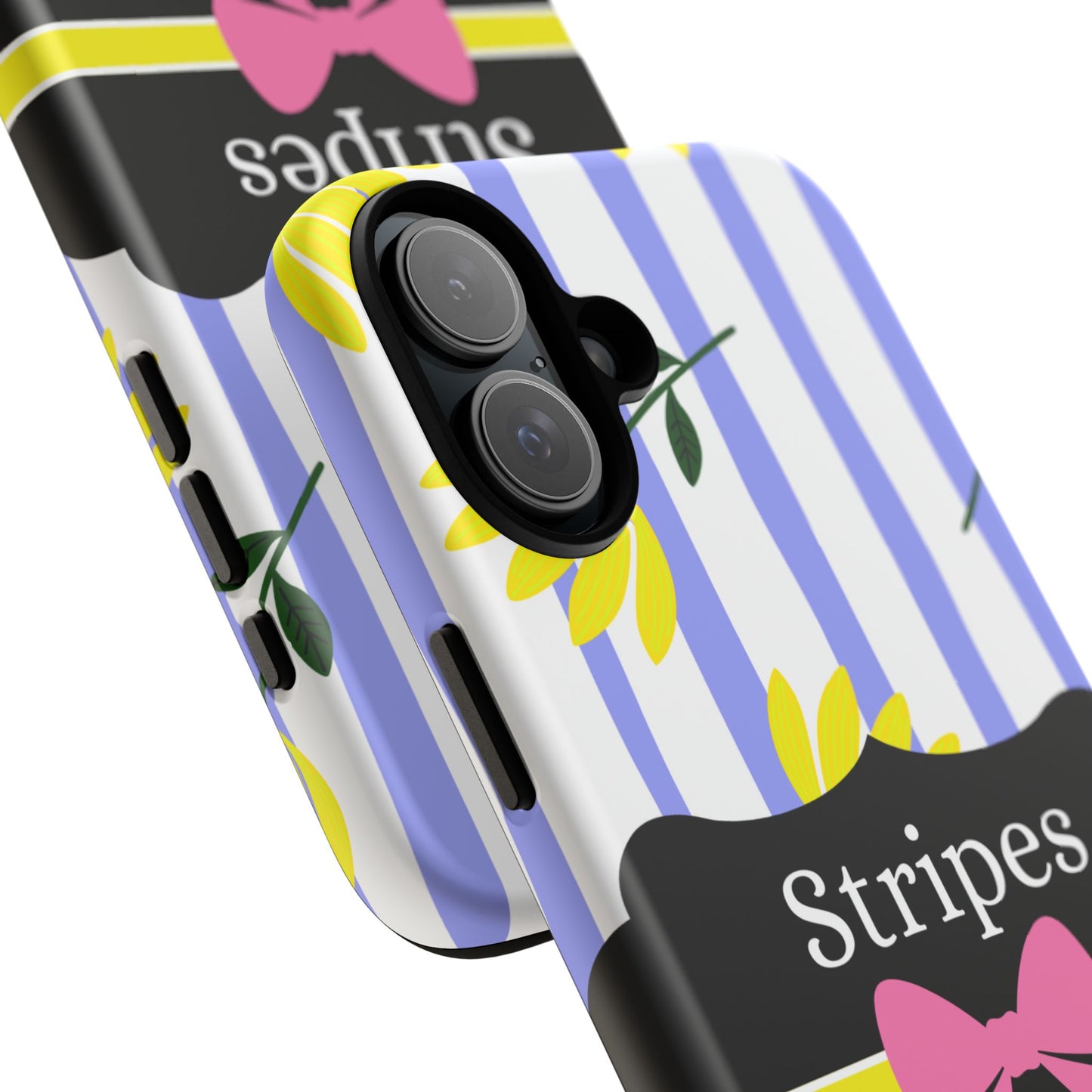 Phone Case iPhone 16/15/14 - Blue/White Yellow Stripes & Swipes Tough Case