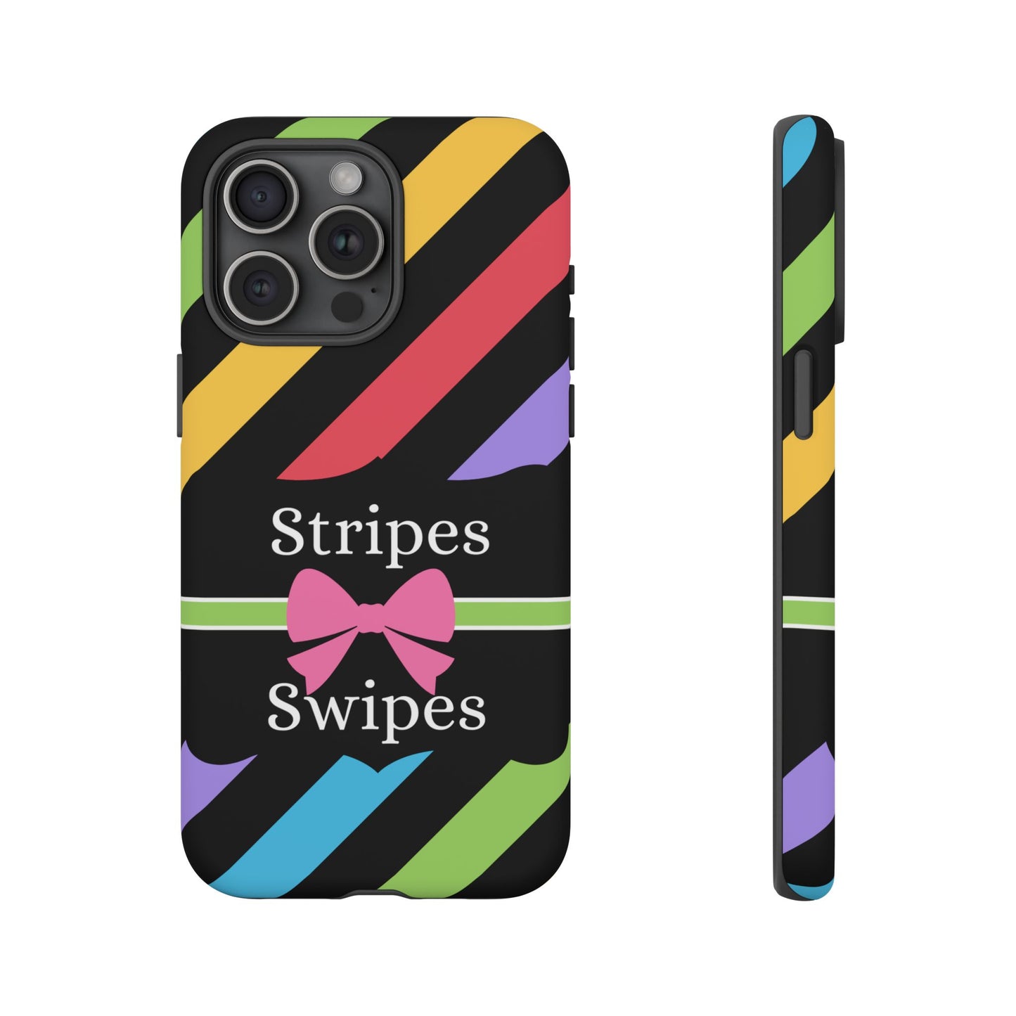 Phone Case iPhone 16/15/14 - Diagonal Vivid Black Stripes & Swipes Tough Case