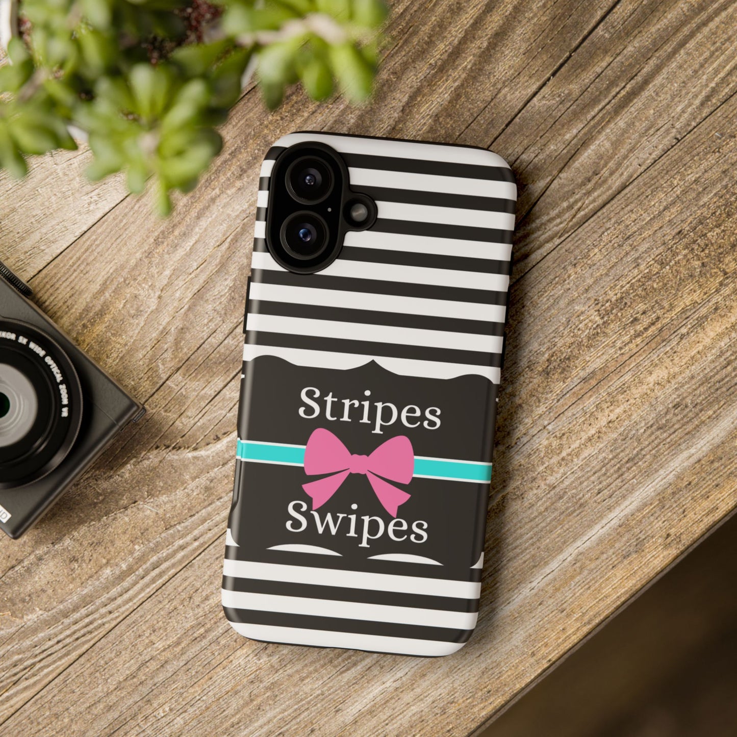 Phone Case iPhone 16/15/14 - Black/White/Blue Stripes & Swipes Tough Case