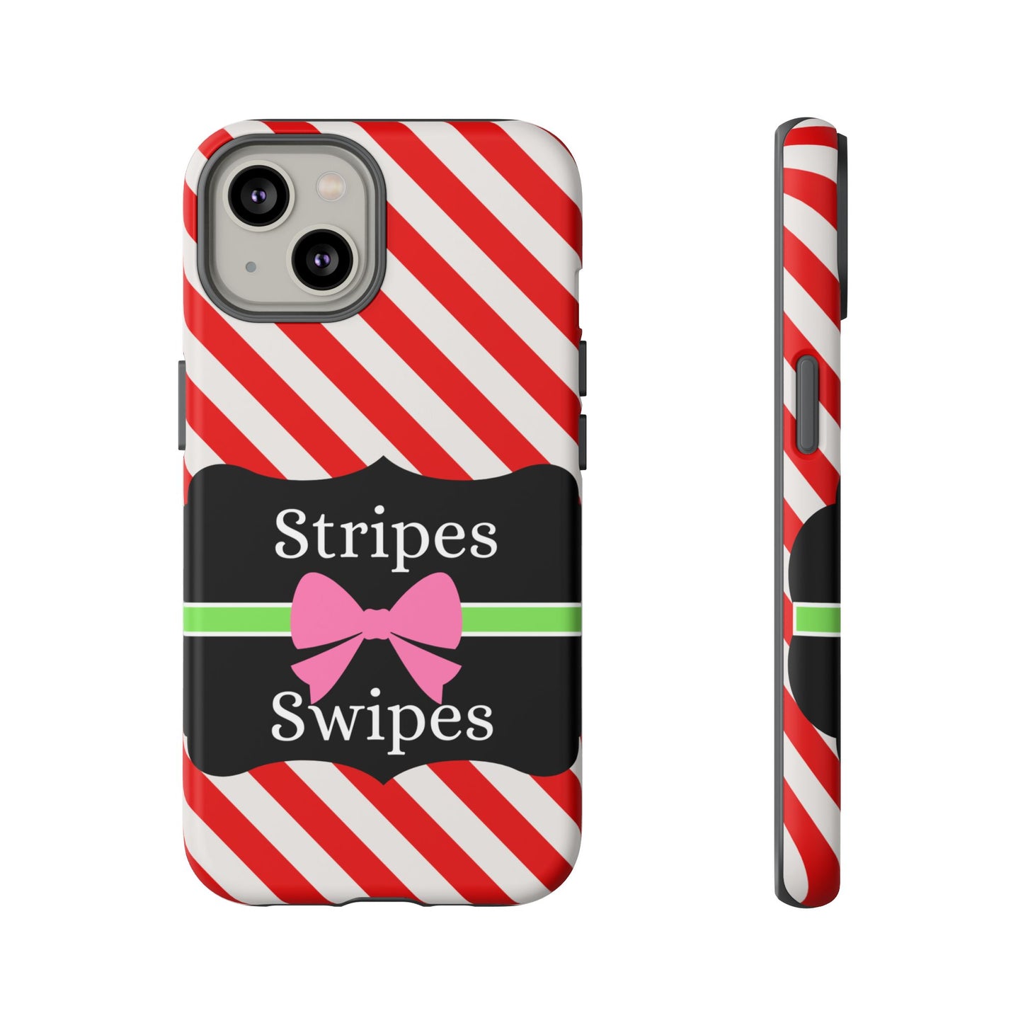 Phone Case iPhone 16/15/14 - Diagonal Red/White Stripes & Swipes Tough Case