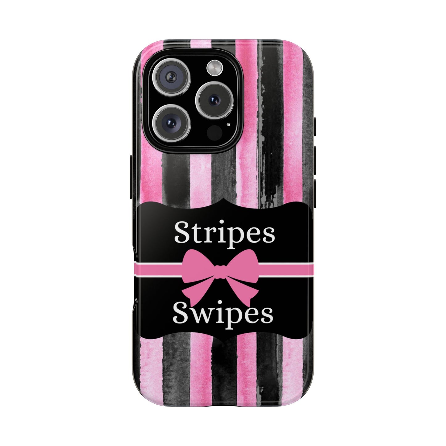 Phone Case iPhone 16/15/14 - Black/Pink Stripes & Swipes Tough Case