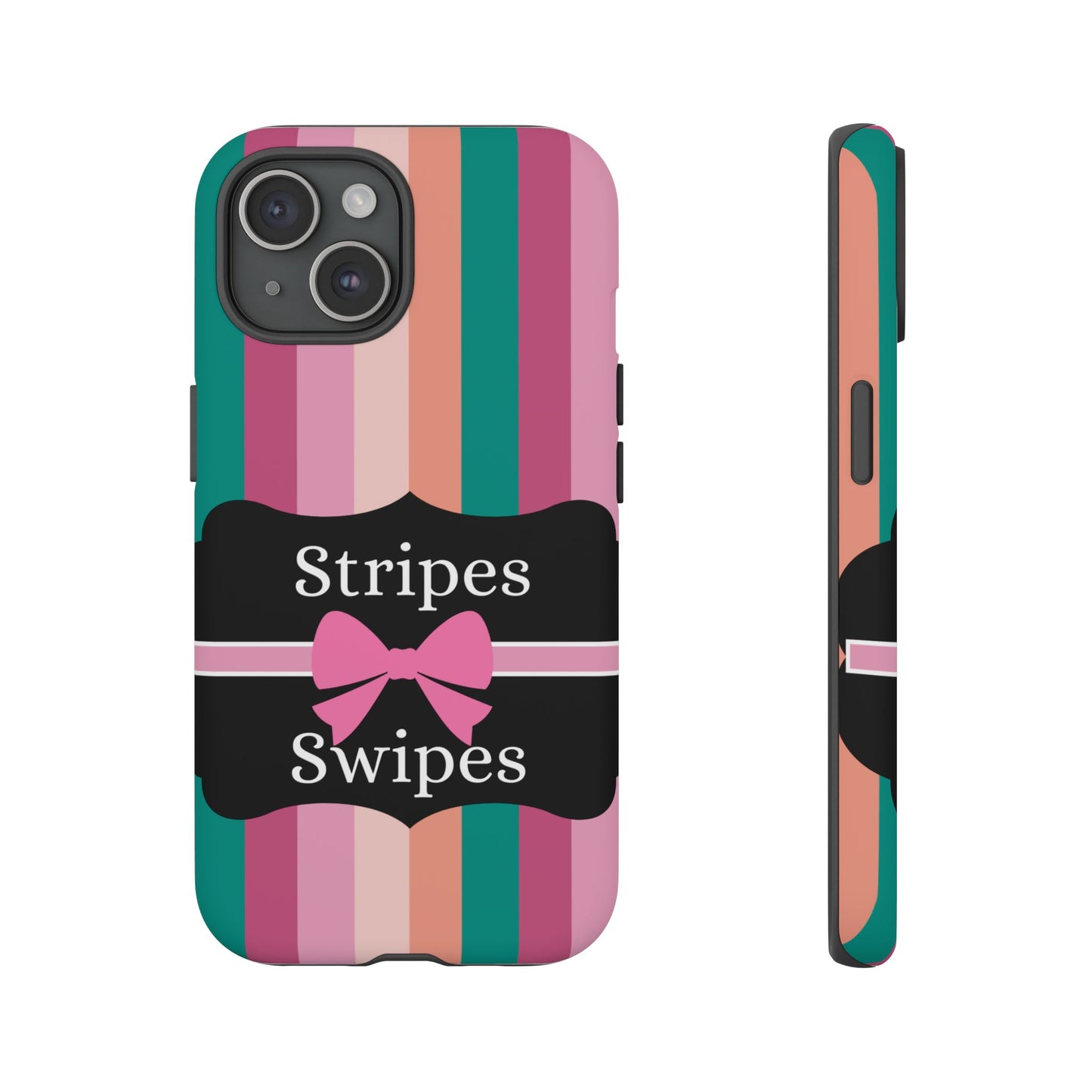 Phone Case iPhone 16/15/14 - Green/Pink/Peach Stripes & Swipes Tough Case