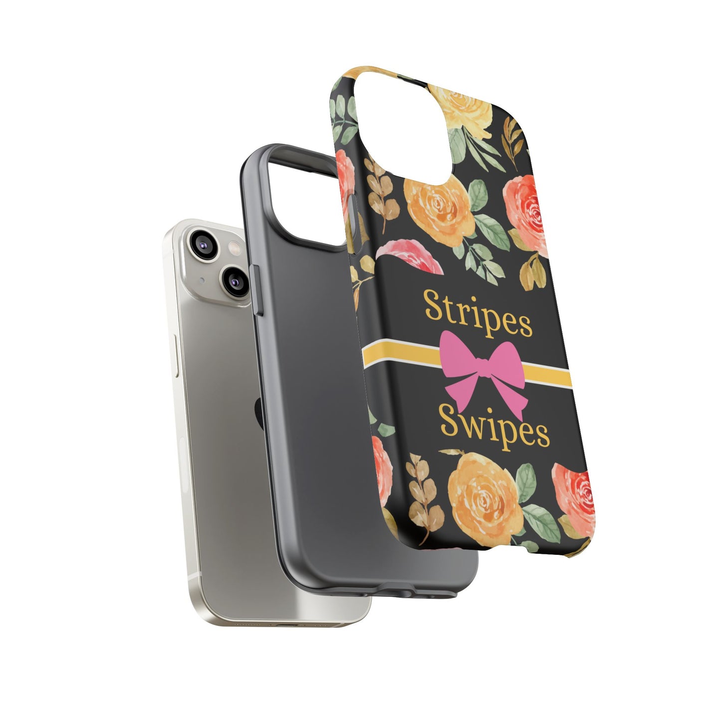 Phone Case iPhone 16/15/14 - Flowers Stripes & Swipes Tough Case