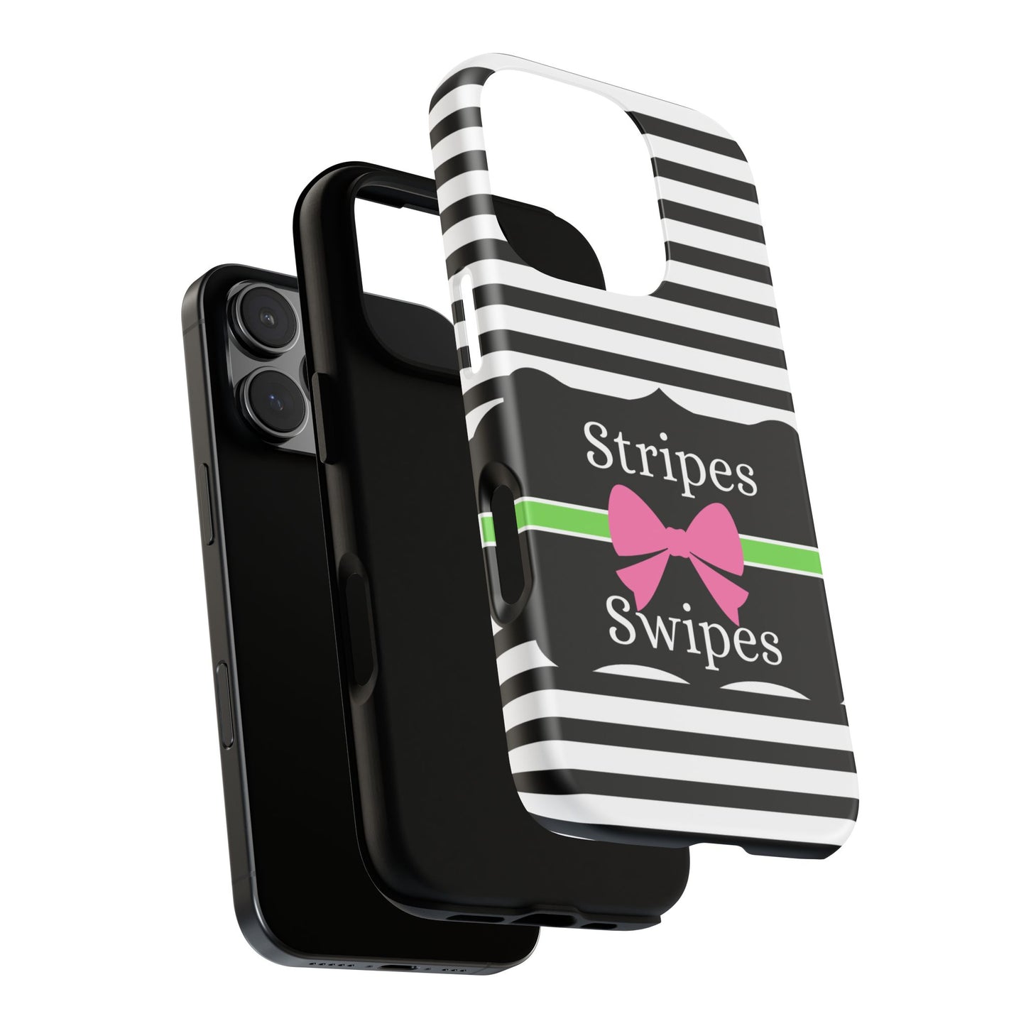 Phone Case iPhone 16/15/14 - Black/White/Green Stripes & Swipes Tough Case