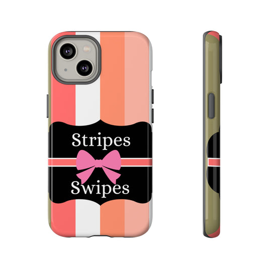 Phone Case iPhone 16/15/14 - Peachy Stripes & Swipes Tough Case