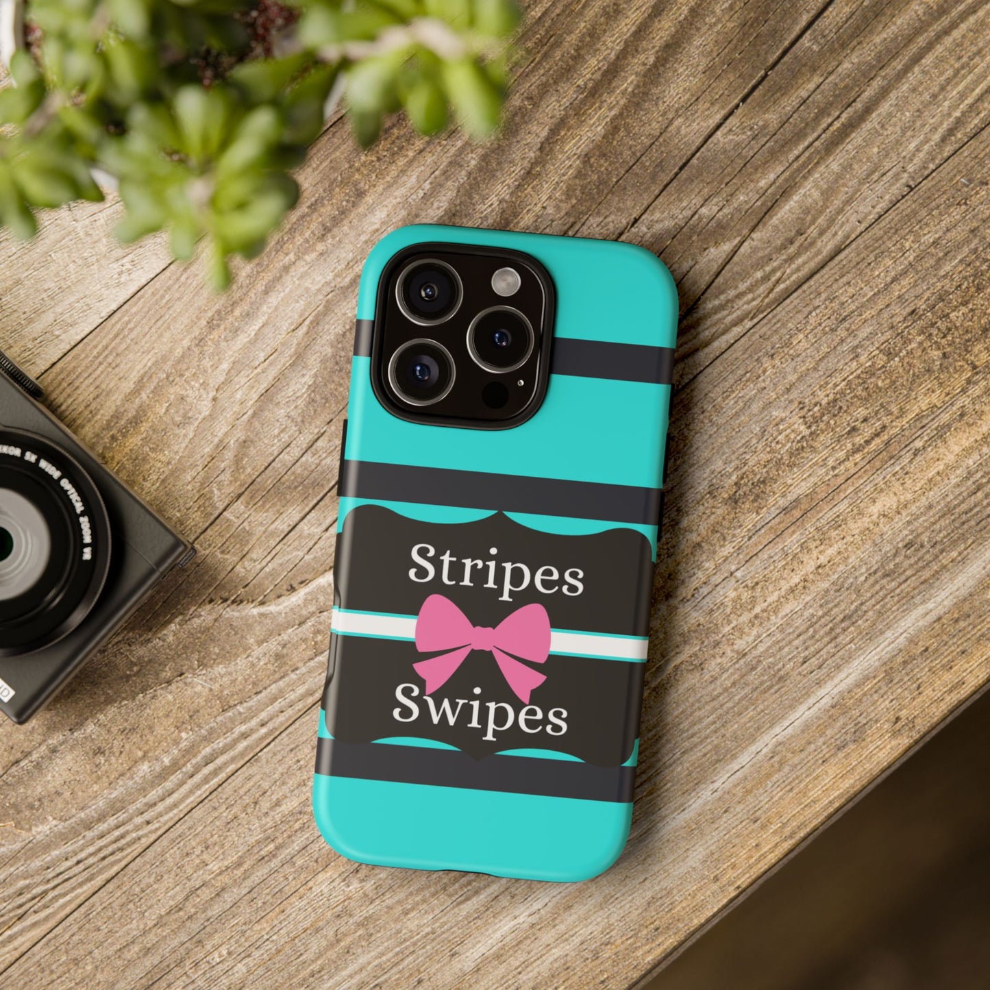 Phone Case iPhone 16/15/14 - Blue/Black Stripes & Swipes Tough Case