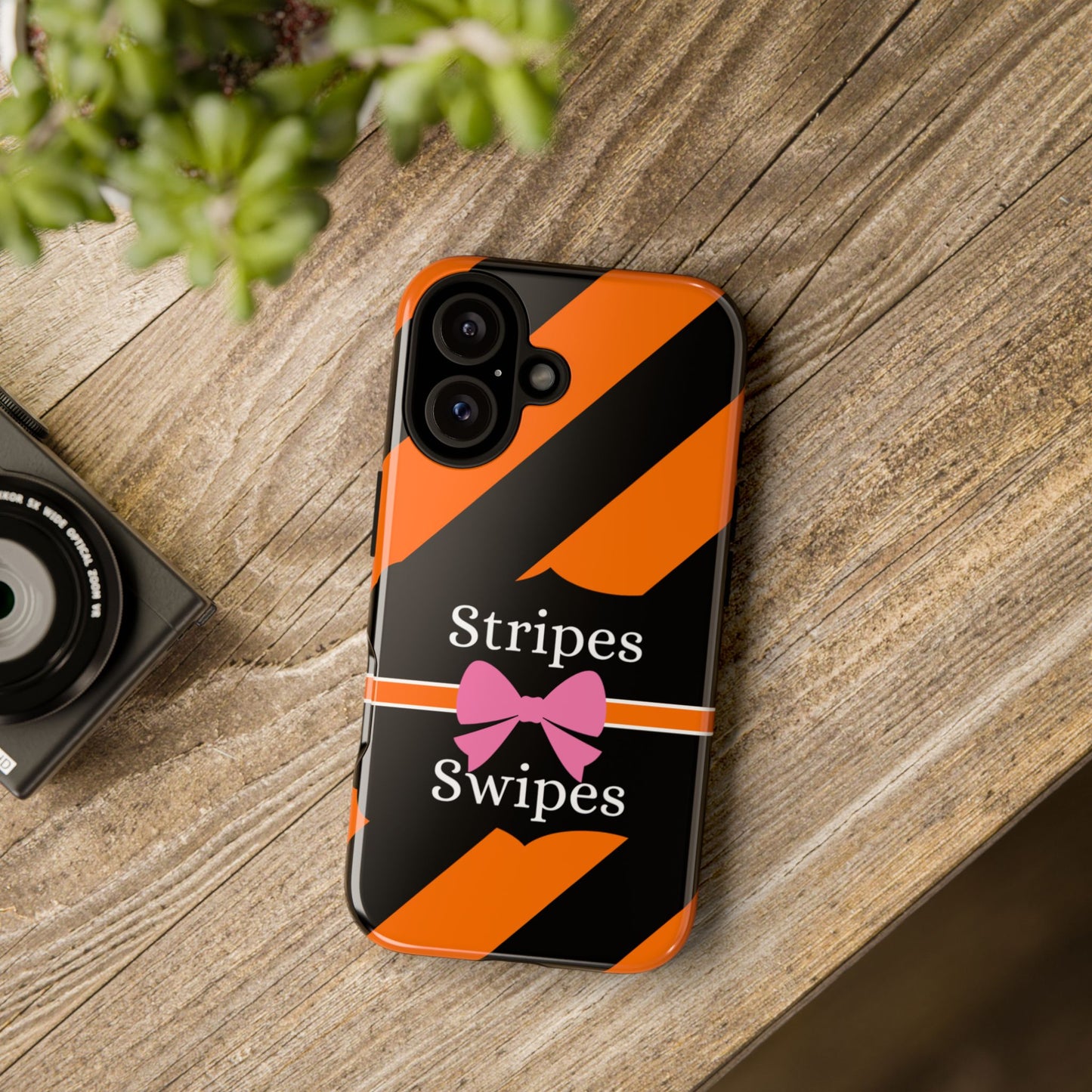 Phone Case iPhone 16/15/14 - Orange/Black Stripes & Swipes Tough Case