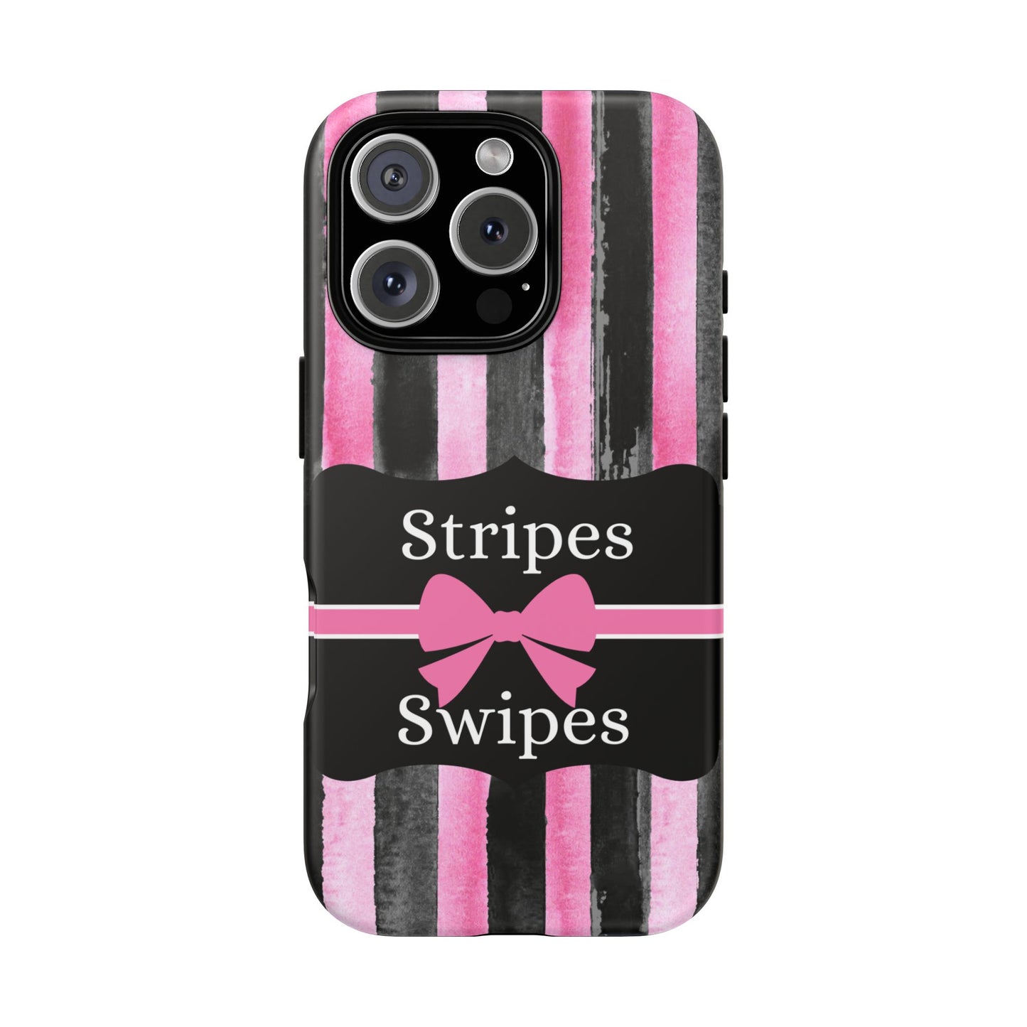 Phone Case iPhone 16/15/14 - Black/Pink Stripes & Swipes Tough Case