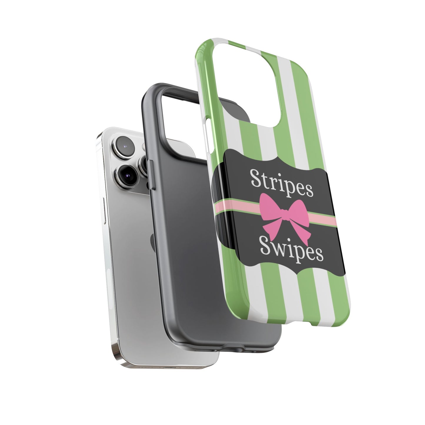 Phone Case iPhone 16/15/14 - Green/White Stripes & Swipes Tough Case