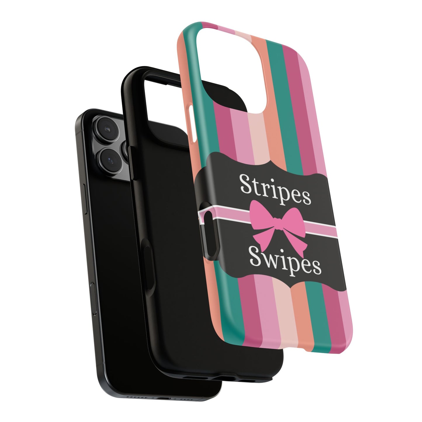 Phone Case iPhone 16/15/14 - Green/Pink/Peach Stripes & Swipes Tough Case