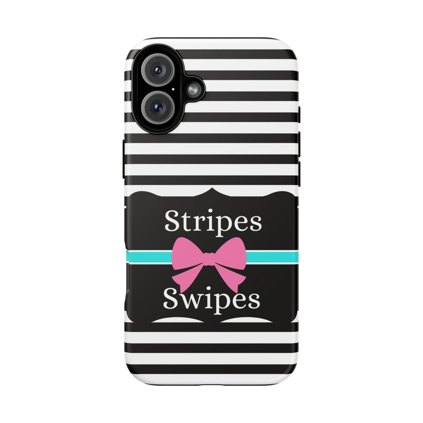 Phone Case iPhone 16/15/14 - Black/White/Blue Stripes & Swipes Tough Case