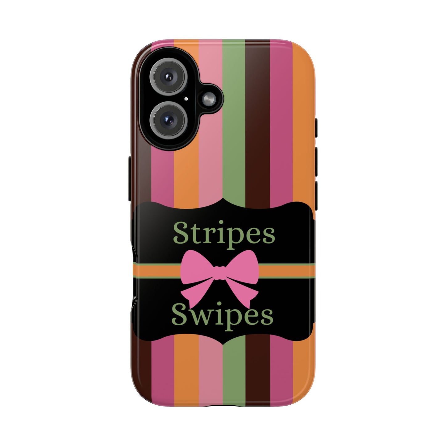 Phone Case iPhone 16/15/14 - Brown/Green Stripes & Swipes Tough Case