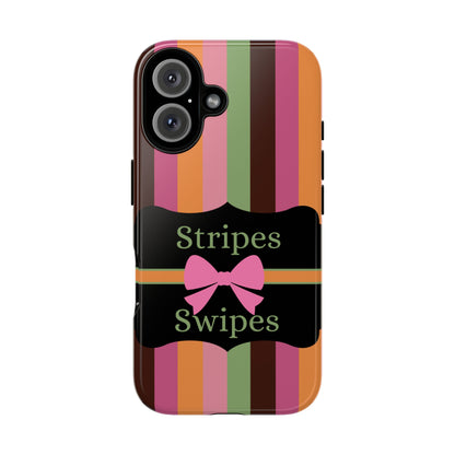 Phone Case iPhone 16/15/14 - Brown/Green Stripes & Swipes Tough Case