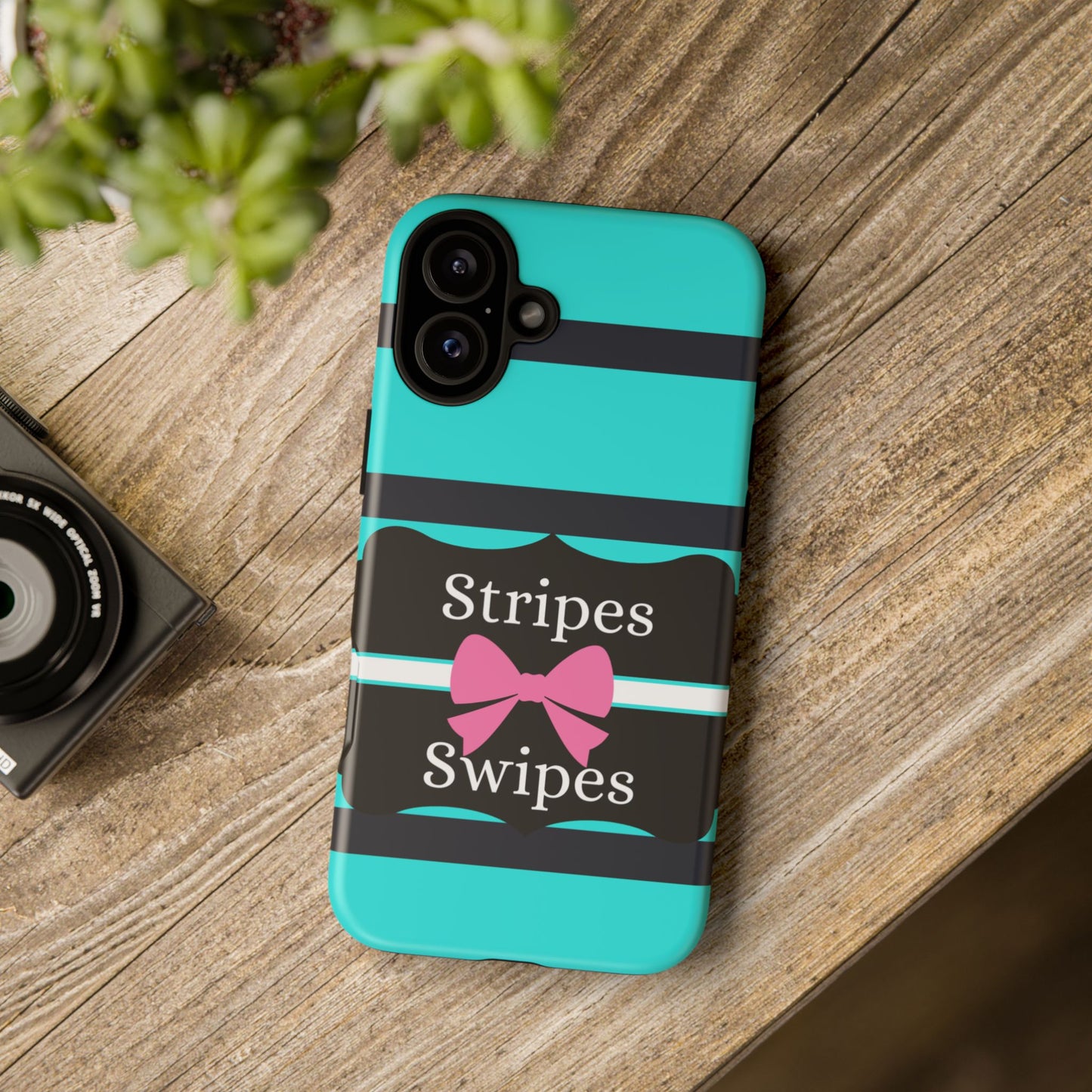 Phone Case iPhone 16/15/14 - Blue/Black Stripes & Swipes Tough Case