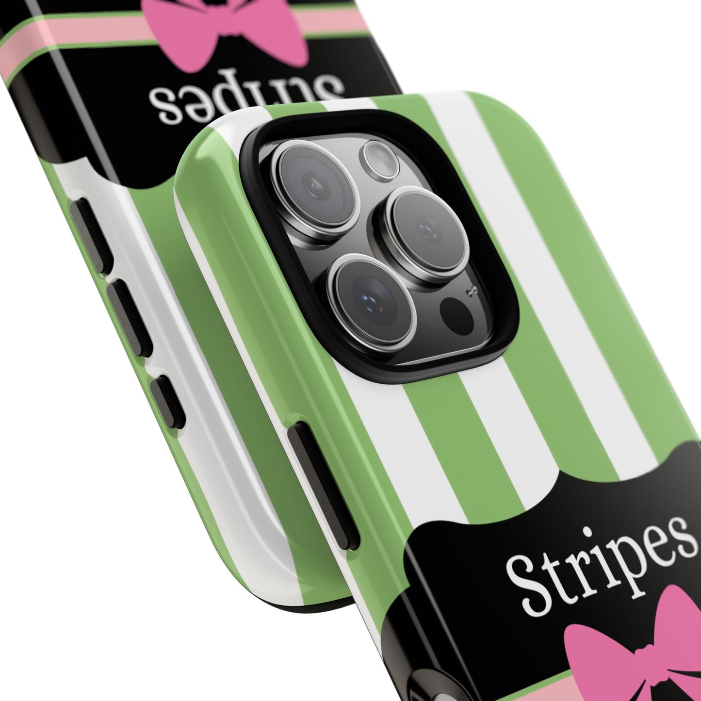 Phone Case iPhone 16/15/14 - Green/White Stripes & Swipes Tough Case