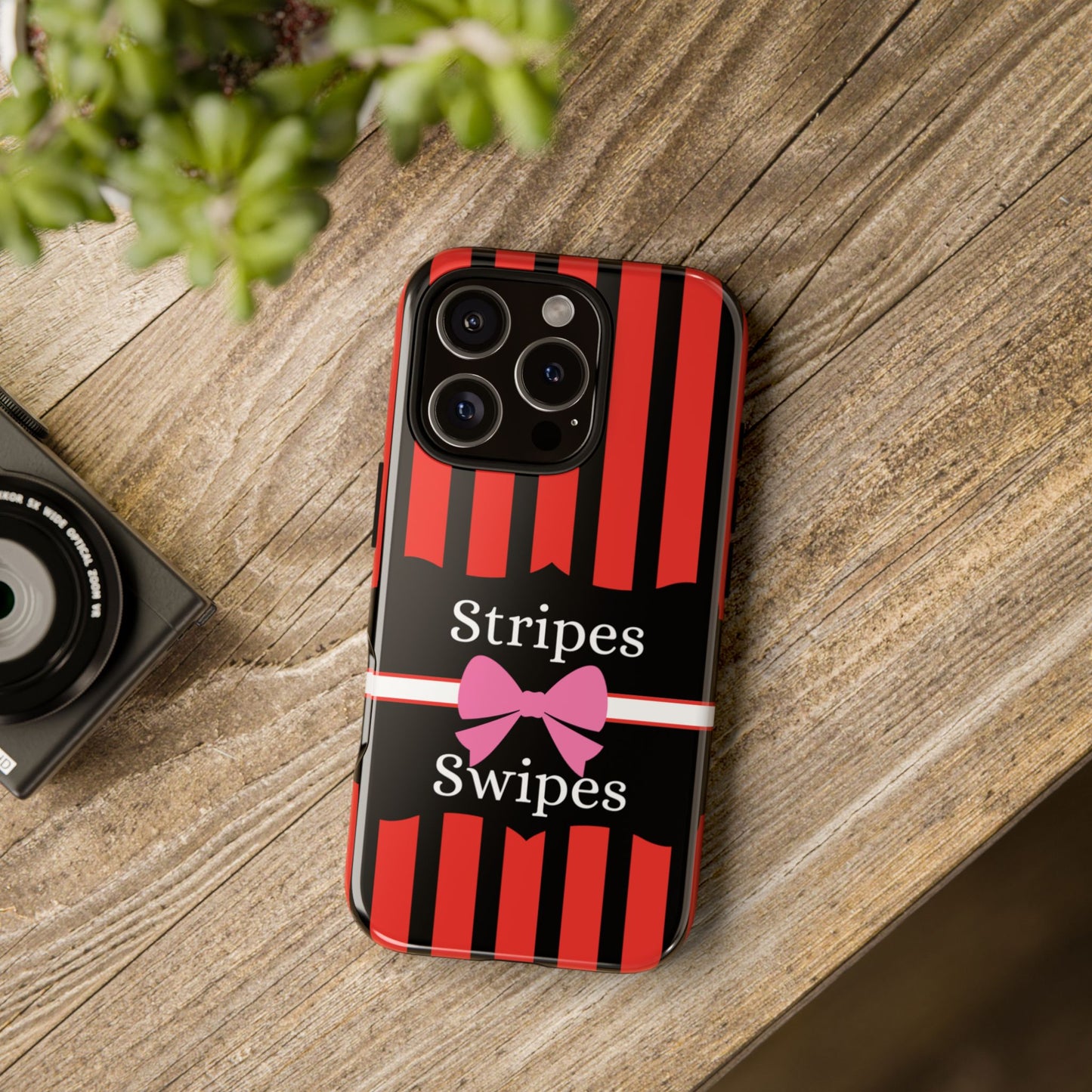 Phone Case iPhone 16/15/14 - Red/Black/White Stripes & Swipes Tough Case