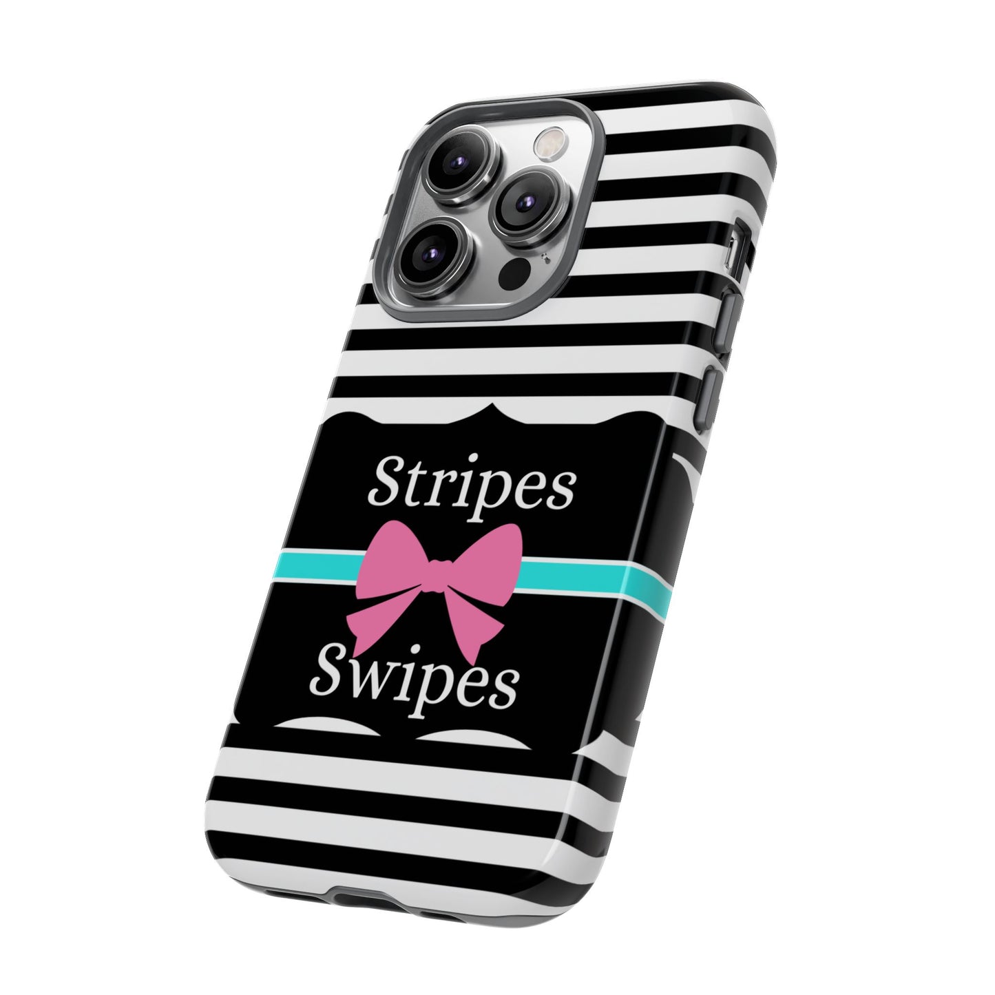 Phone Case iPhone 16/15/14 - Black/White/Blue Stripes & Swipes Tough Case