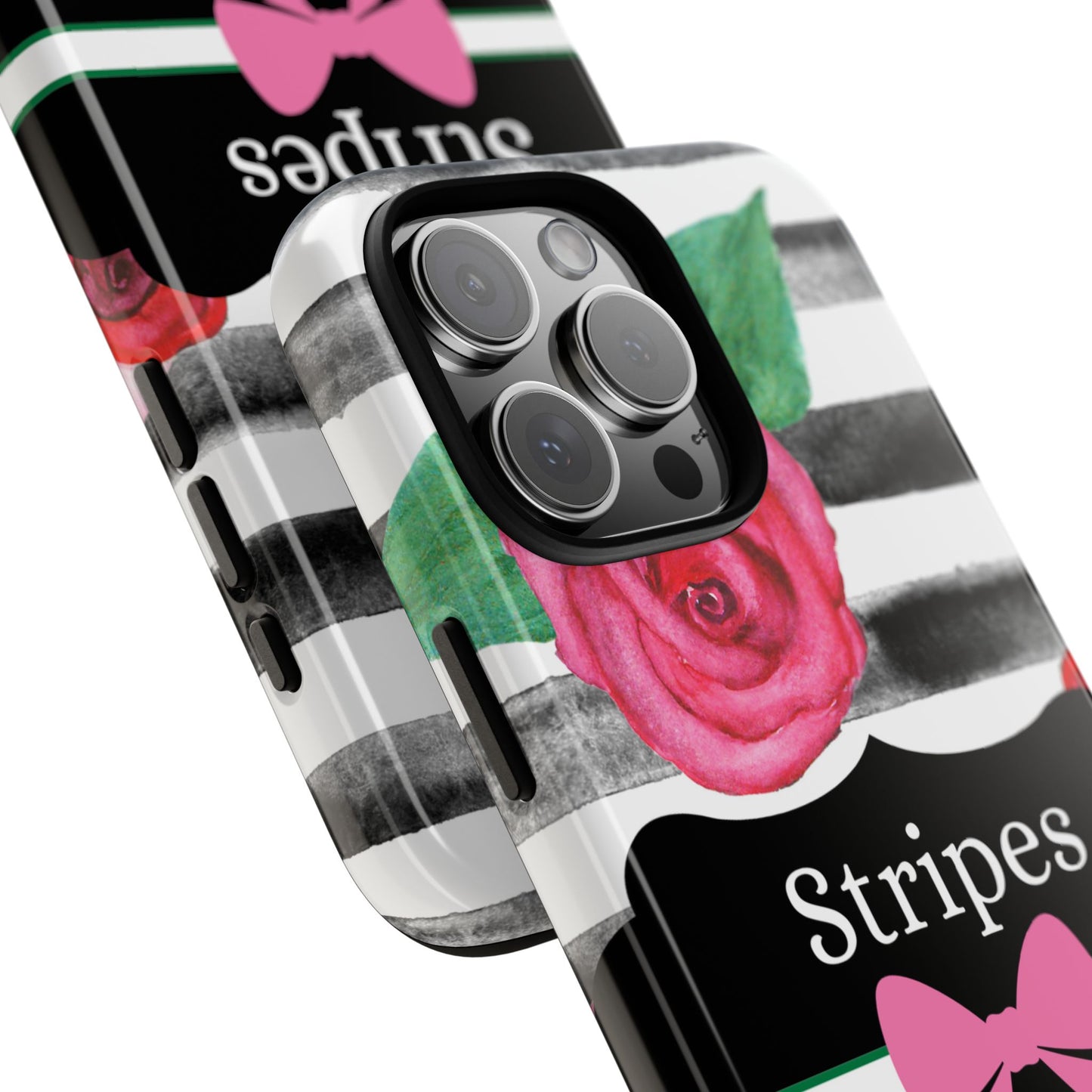 Phone Case iPhone 16/15/14 - Black/White Rose Stripes & Swipes Tough Case