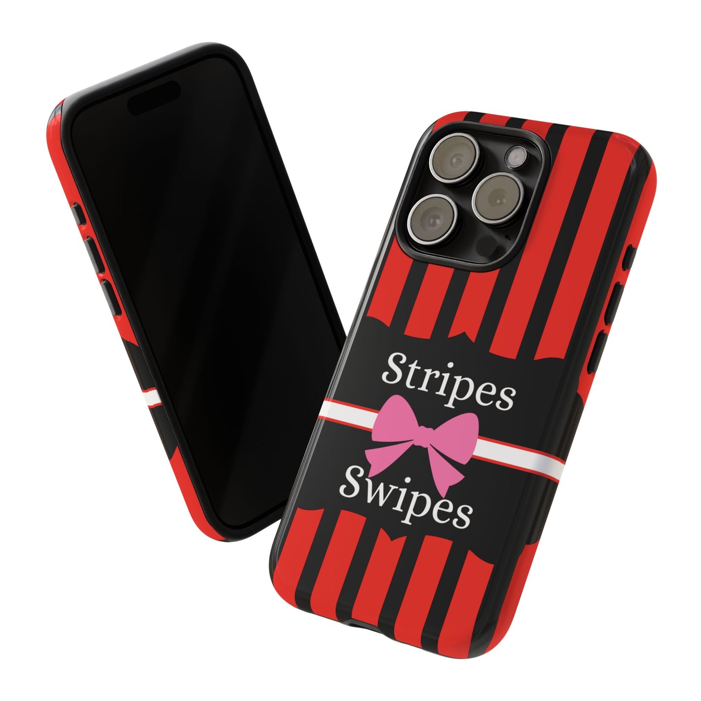 Phone Case iPhone 16/15/14 - Red/Black/White Stripes & Swipes Tough Case