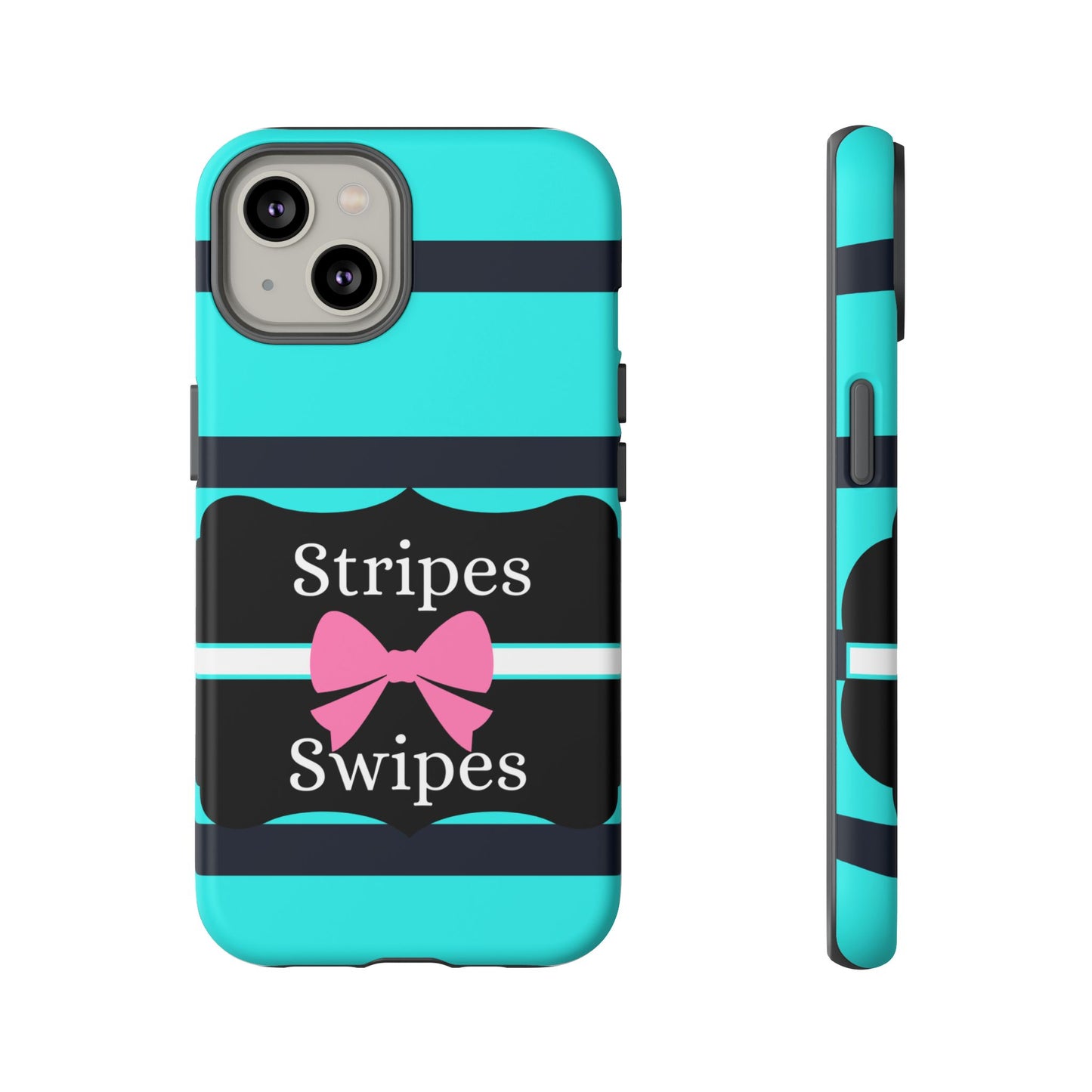 Phone Case iPhone 16/15/14 - Blue/Black Stripes & Swipes Tough Case